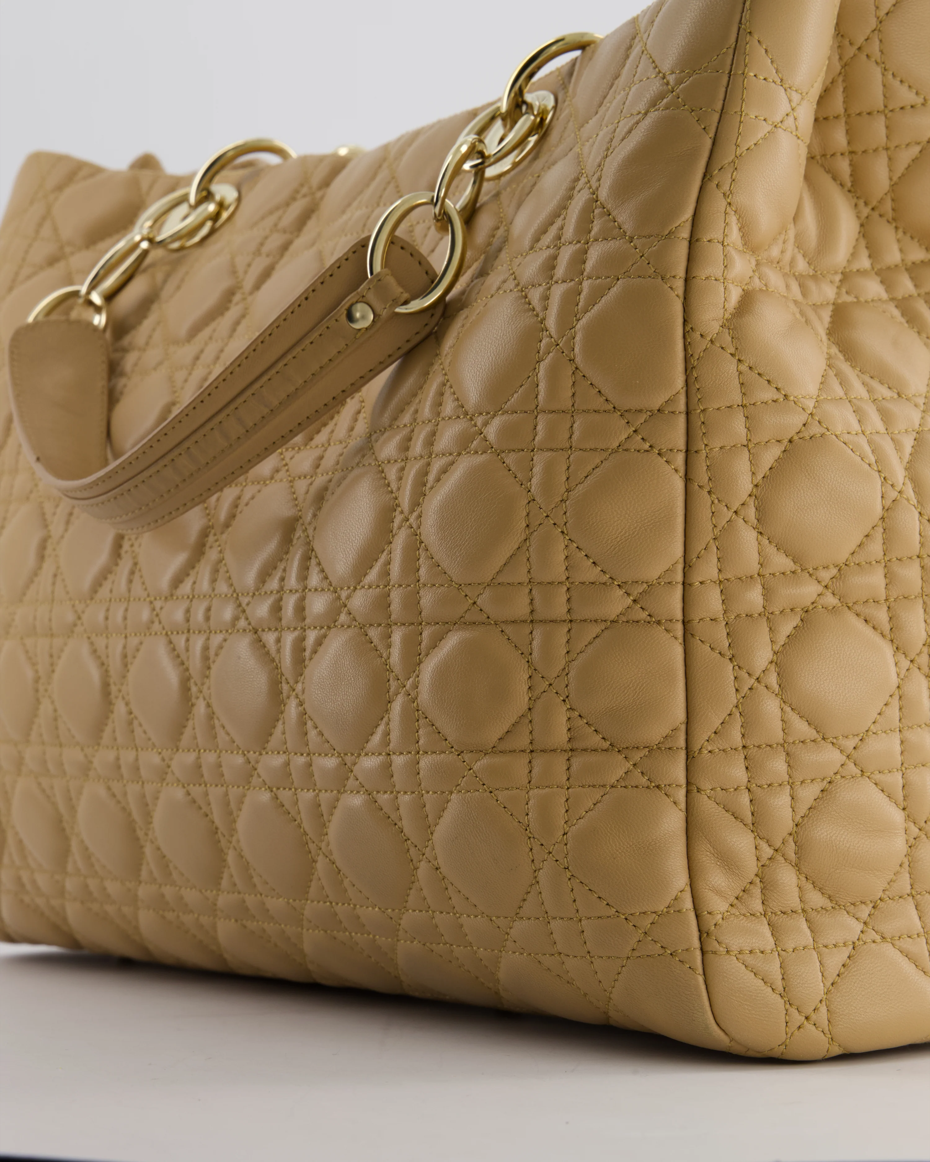 Christian Dior Cannage Tote in Beige Quilted Lambskin with Champagne Gold Hardware - Image 13