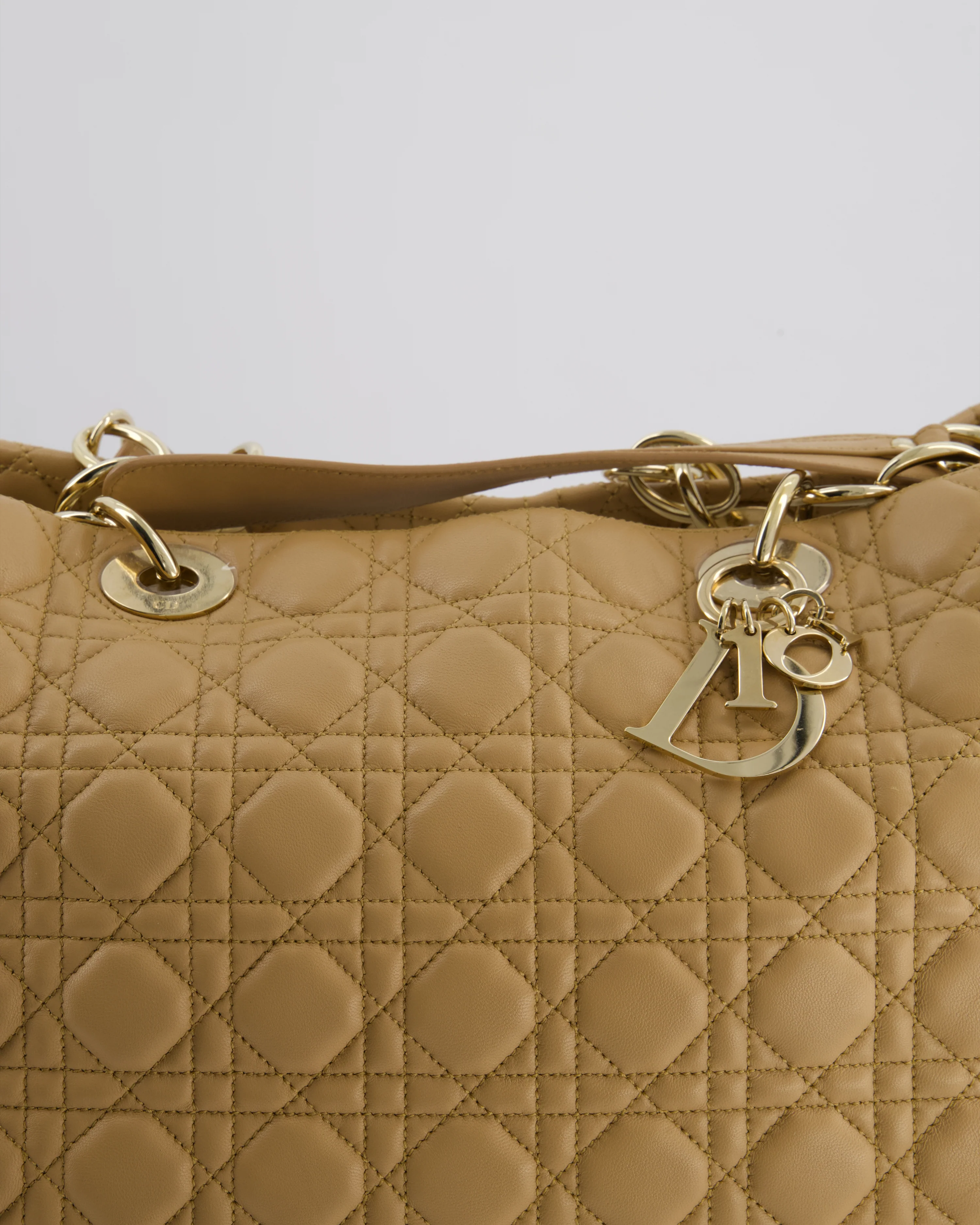 Christian Dior Cannage Tote in Beige Quilted Lambskin with Champagne Gold Hardware - Image 14