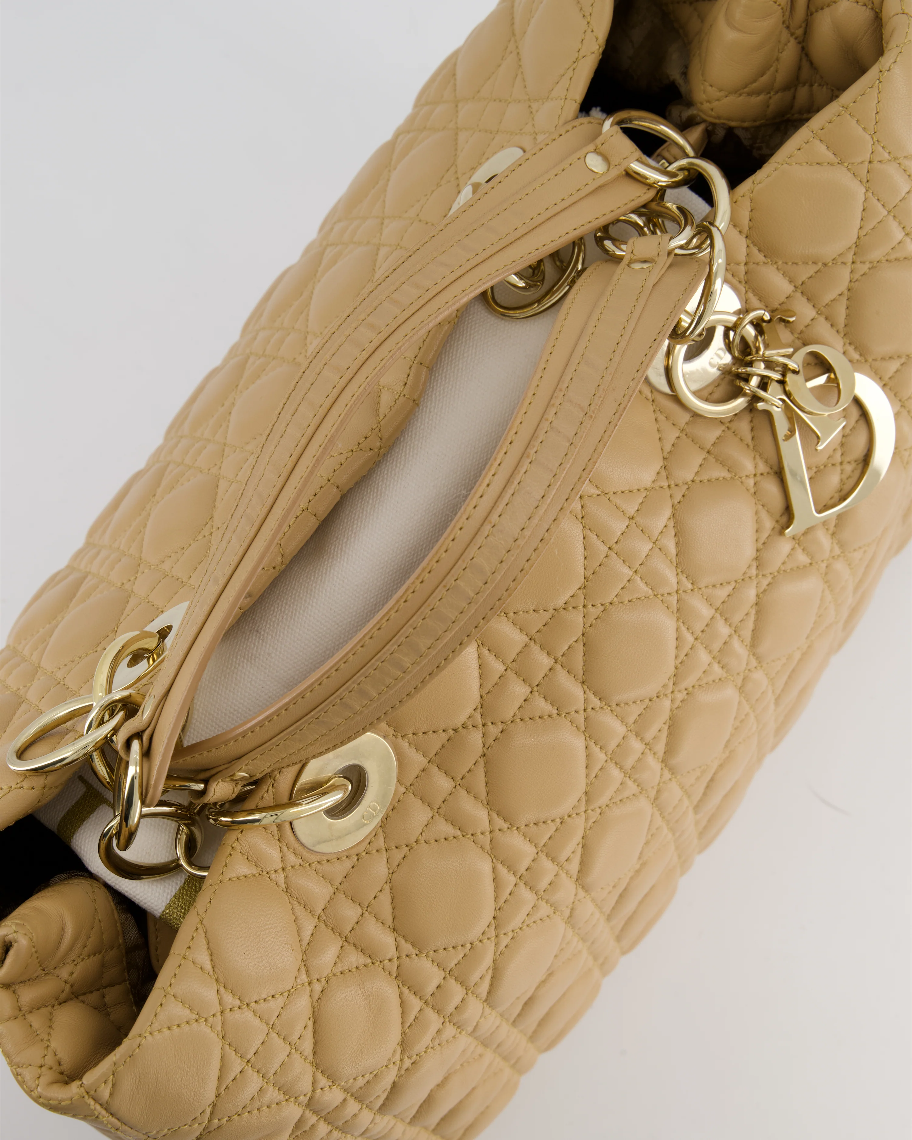 Christian Dior Cannage Tote in Beige Quilted Lambskin with Champagne Gold Hardware - Image 15