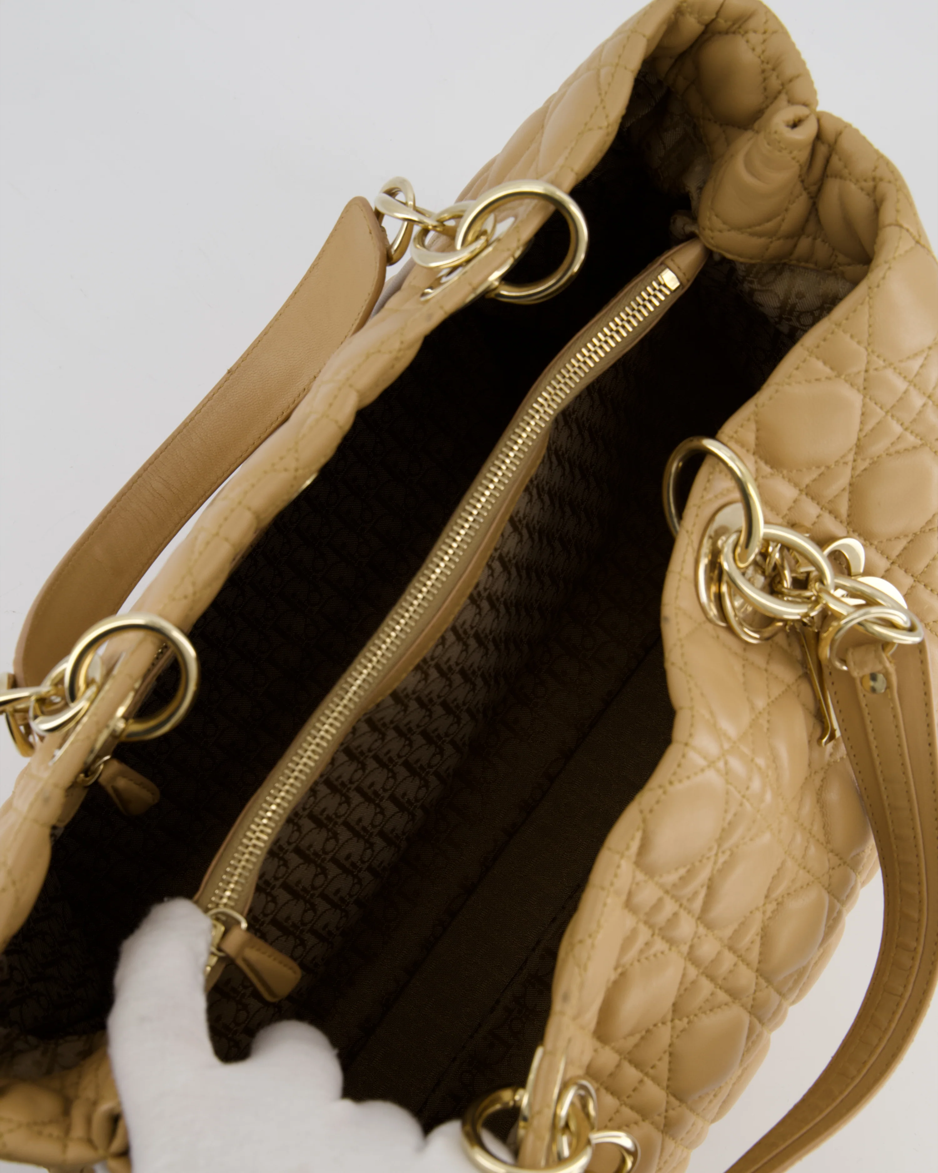 Christian Dior Cannage Tote in Beige Quilted Lambskin with Champagne Gold Hardware - Image 16
