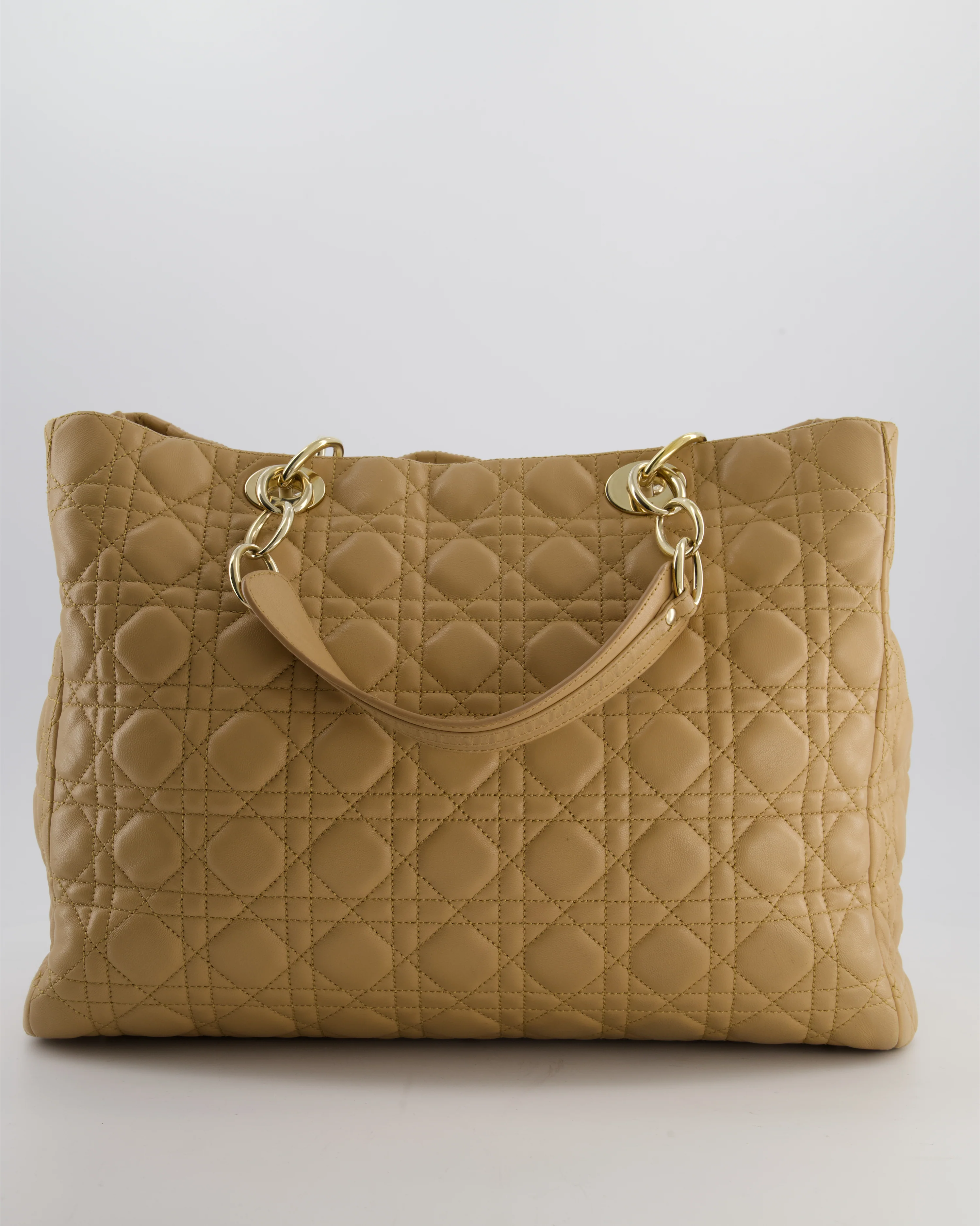 Christian Dior Cannage Tote in Beige Quilted Lambskin with Champagne Gold Hardware - Image 6