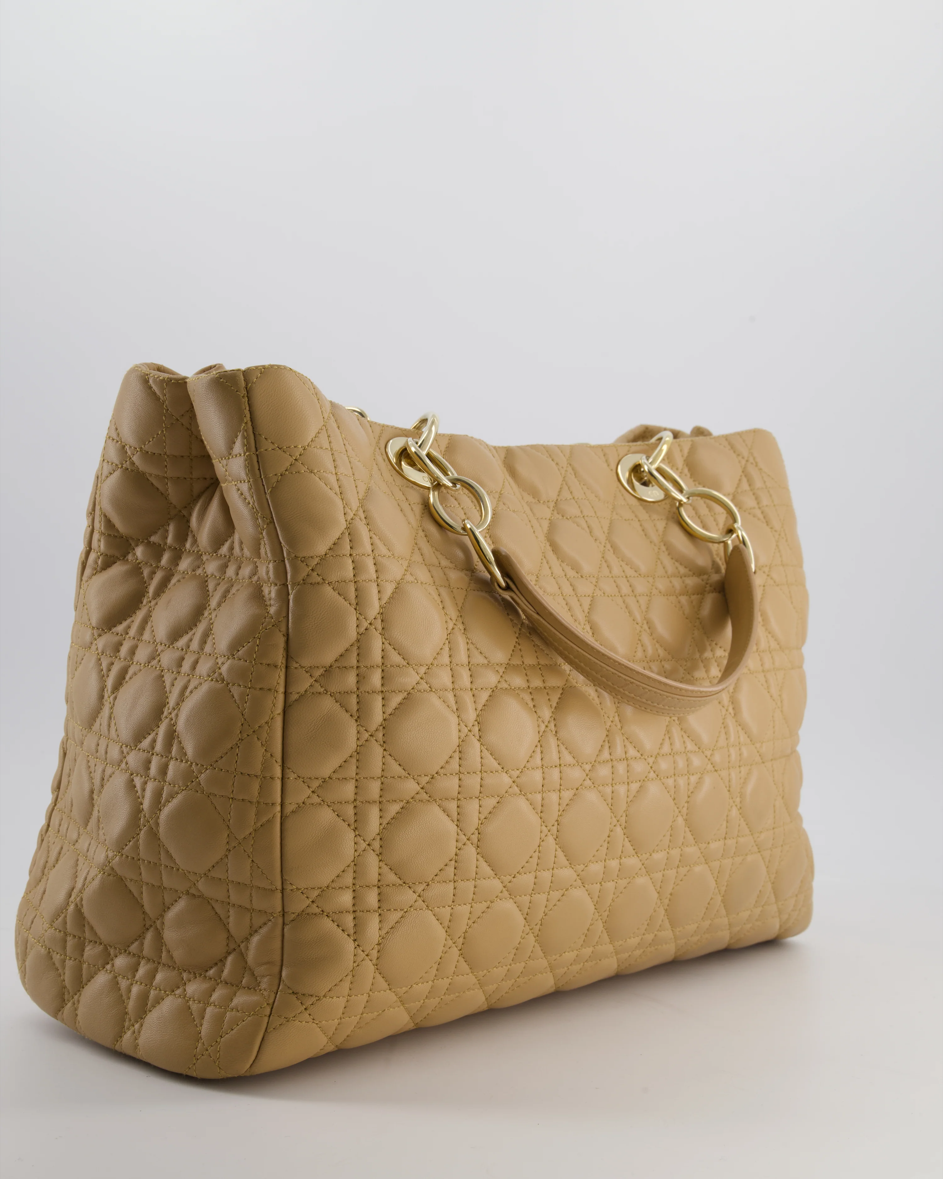 Christian Dior Cannage Tote in Beige Quilted Lambskin with Champagne Gold Hardware - Image 7