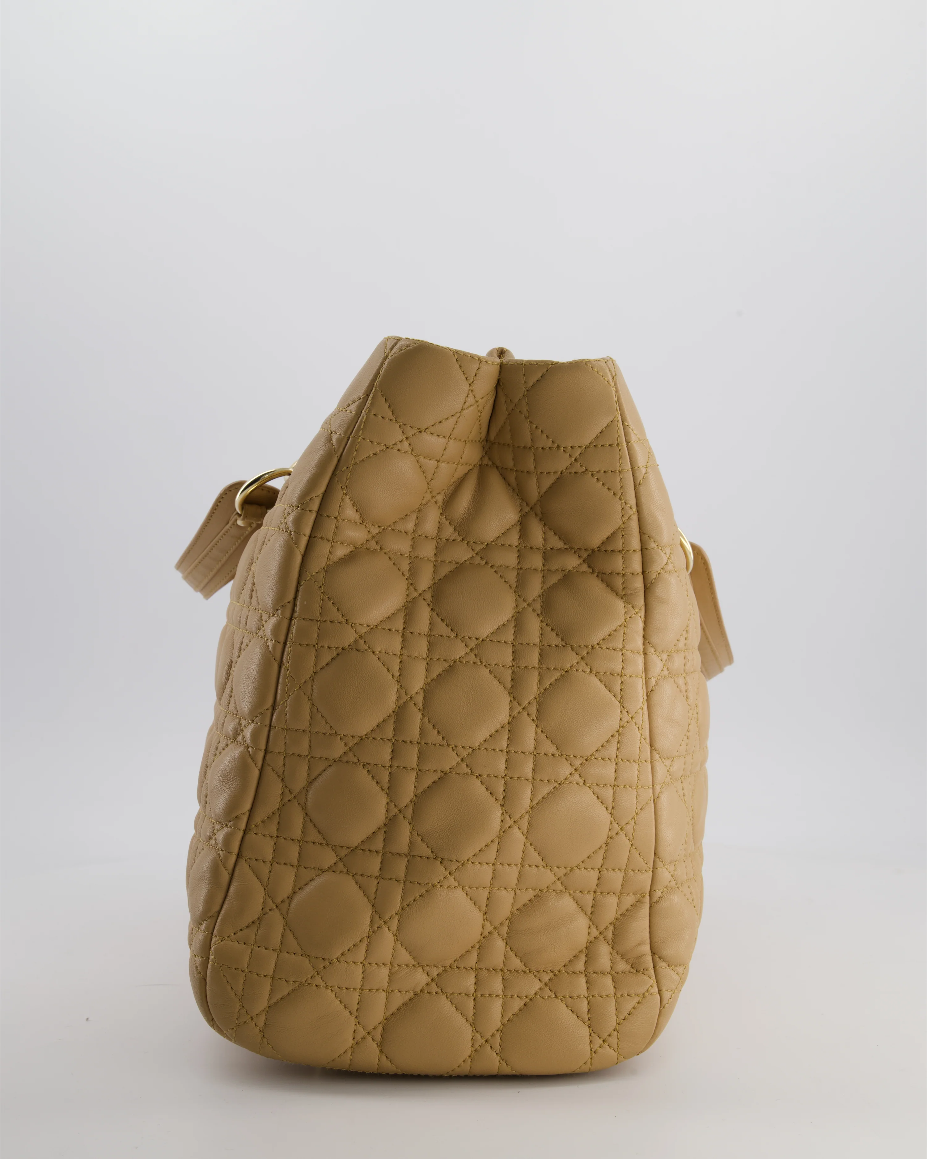 Christian Dior Cannage Tote in Beige Quilted Lambskin with Champagne Gold Hardware - Image 8