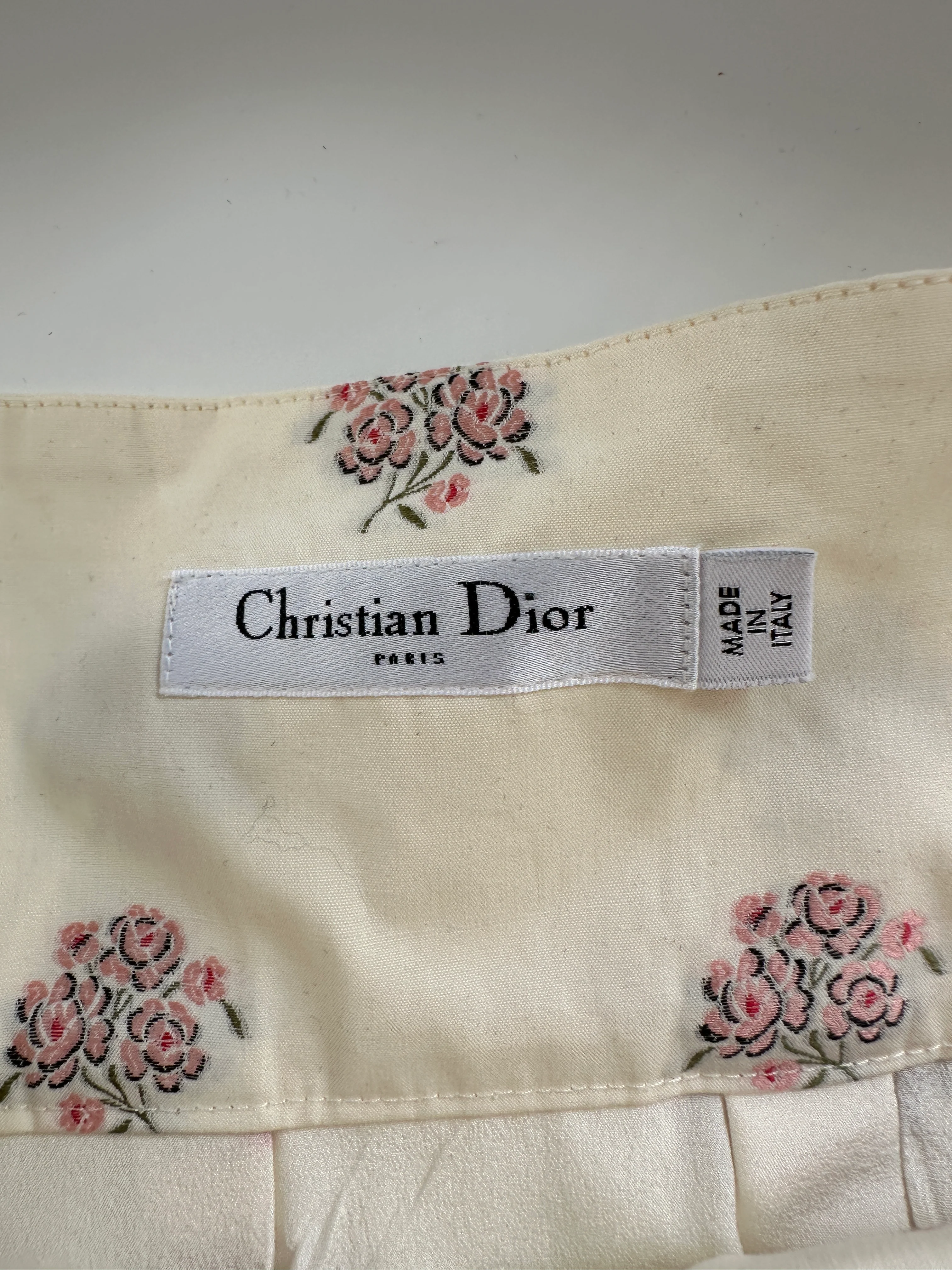 Christian Dior Cream and Pink Floral Print High-Waisted Mini Skirt with Pleated Detail Size FR 34 (UK 6) - Image 11