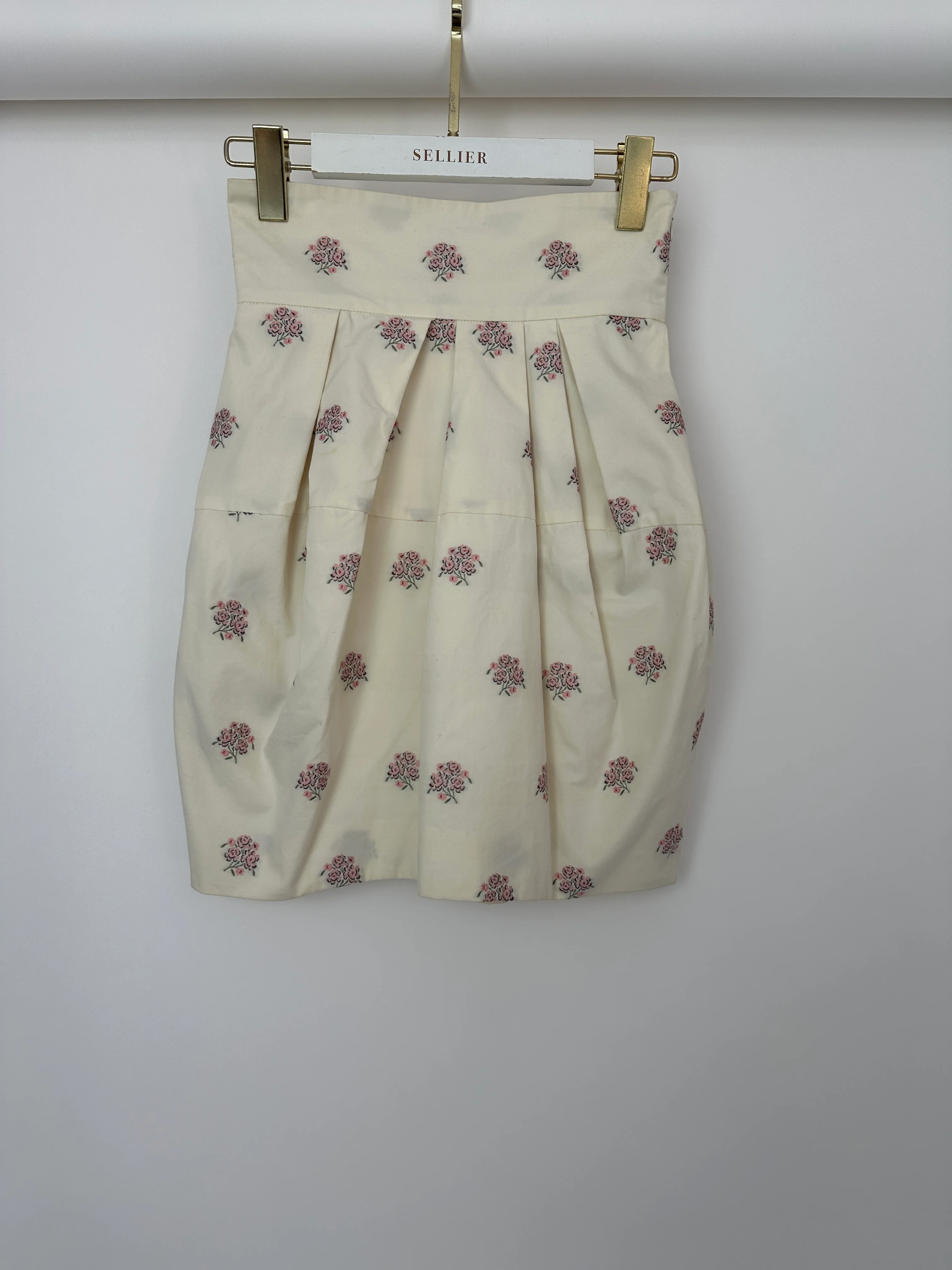 Christian Dior Cream and Pink Floral Print High-Waisted Mini Skirt with Pleated Detail Size FR 34 (UK 6) - Image 8
