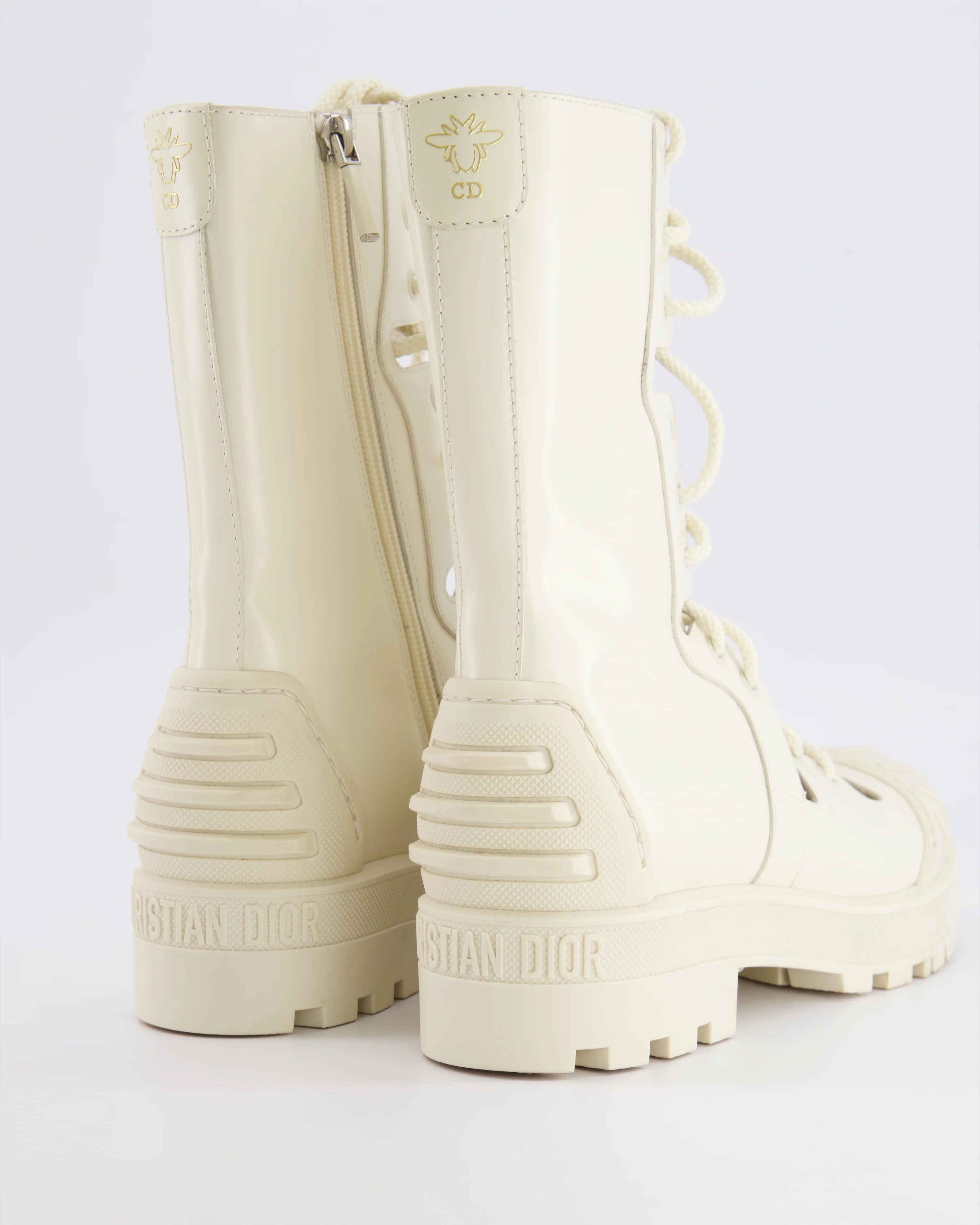 Christian Dior Cream Leather Dioriron Combat Boots with Back Logo Detail Size 38 - Image 3