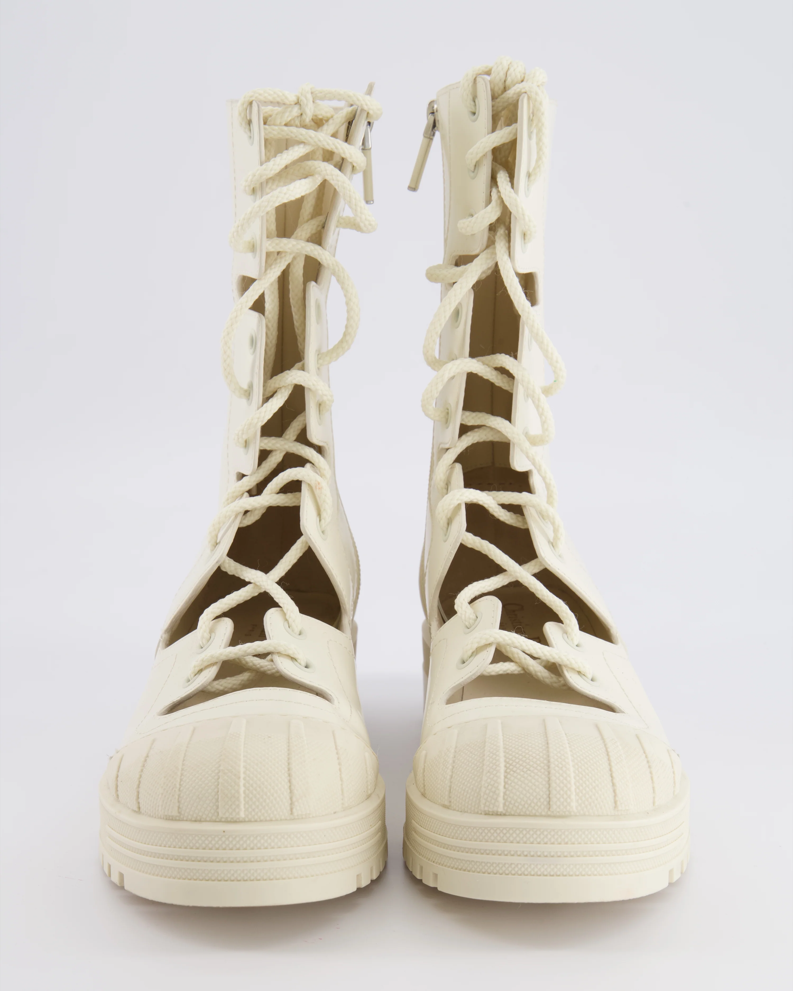 Christian Dior Cream Leather Dioriron Combat Boots with Back Logo Detail Size 38 - Image 4