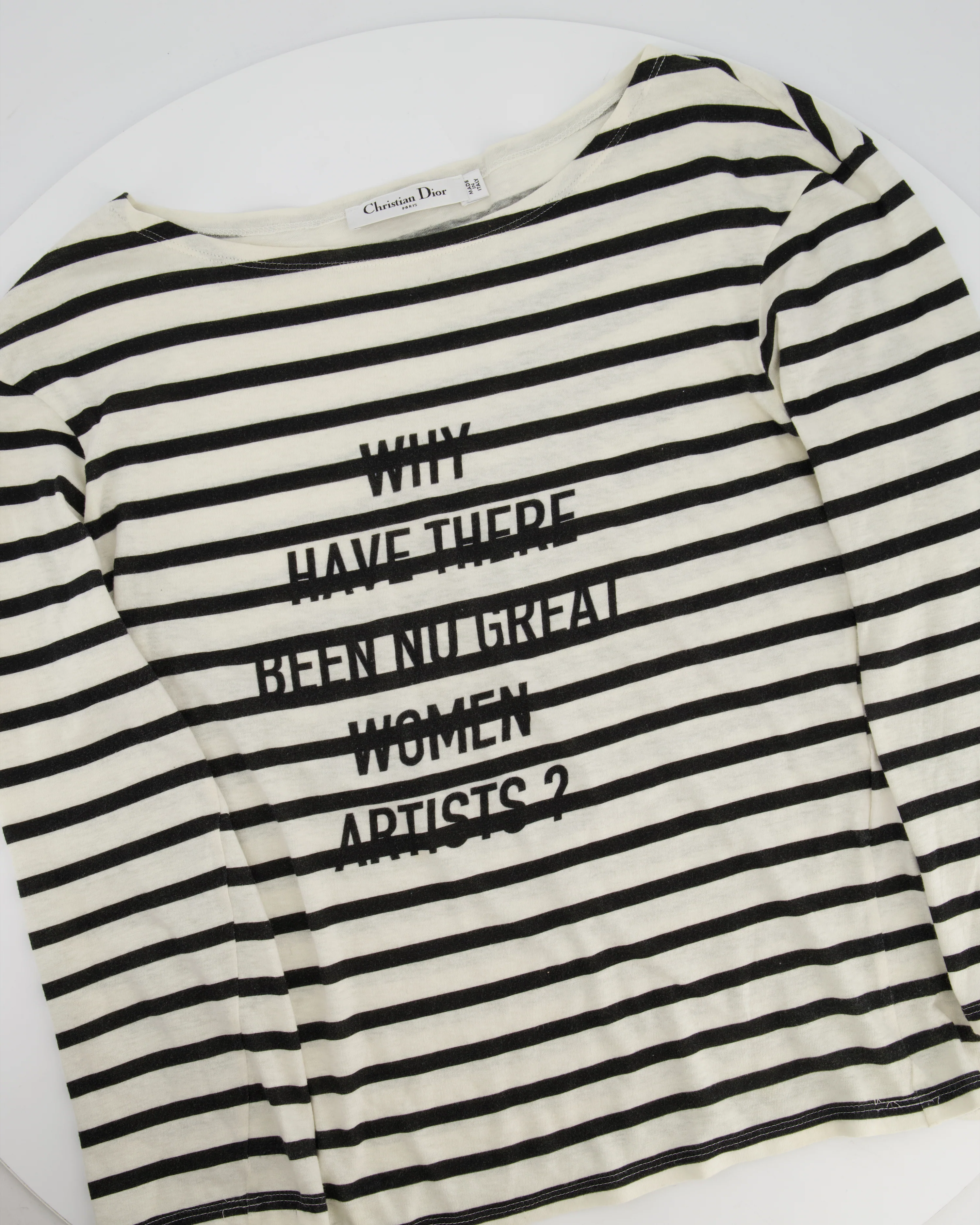 Christian Dior Cream Striped Logo Long Sleeve Top Size M (UK 10)