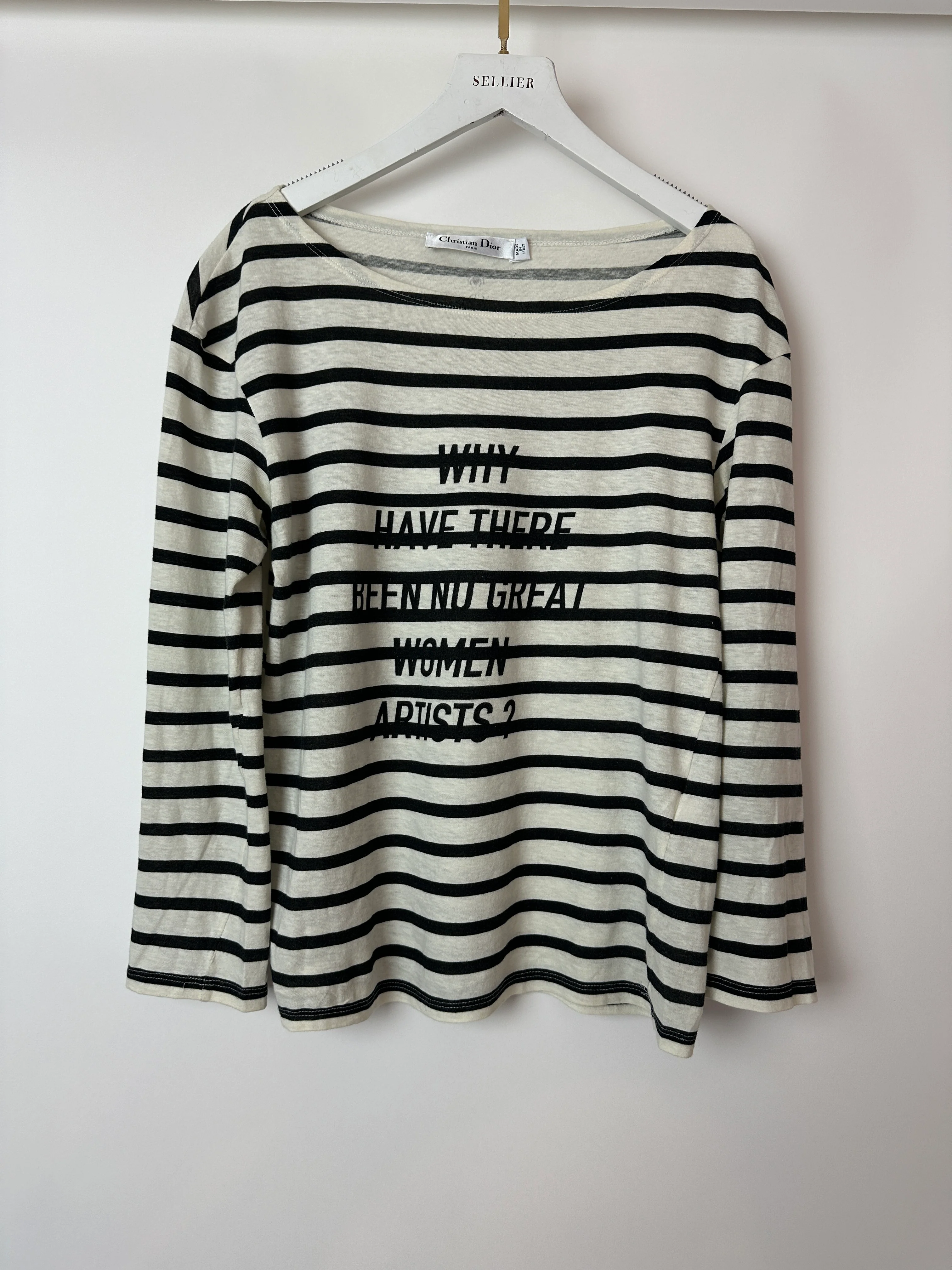 Christian Dior Cream Striped Logo Long Sleeve Top Size M (UK 10) - Image 4