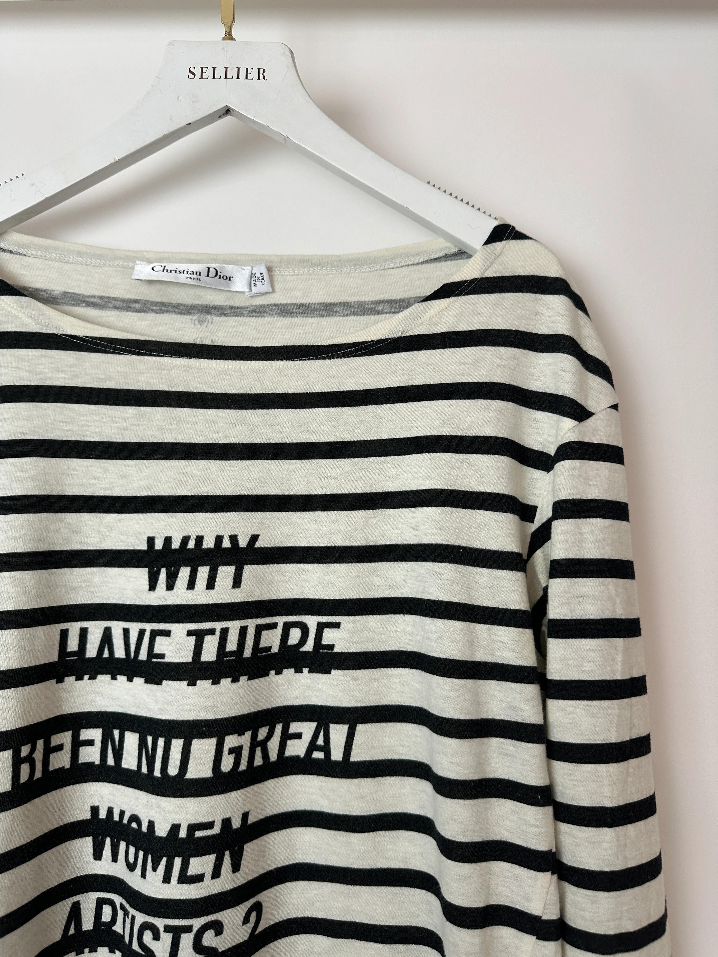 Christian Dior Cream Striped Logo Long Sleeve Top Size M (UK 10) - Image 5