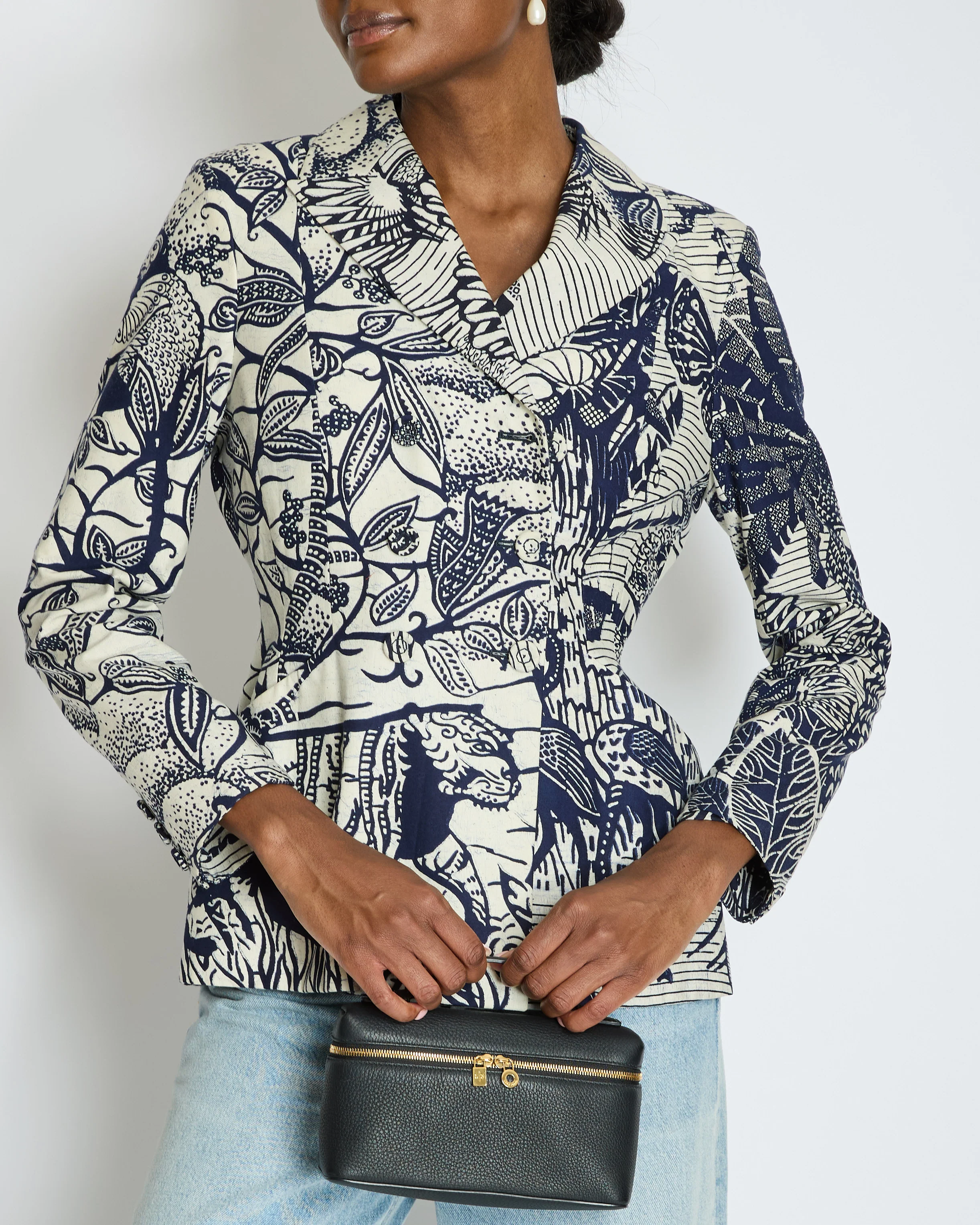 Christian Dior Cruise 2020 Cream and Blue Botanical Printed Button Down Bar Jacket Size FR 38 (UK 10) - Image 2