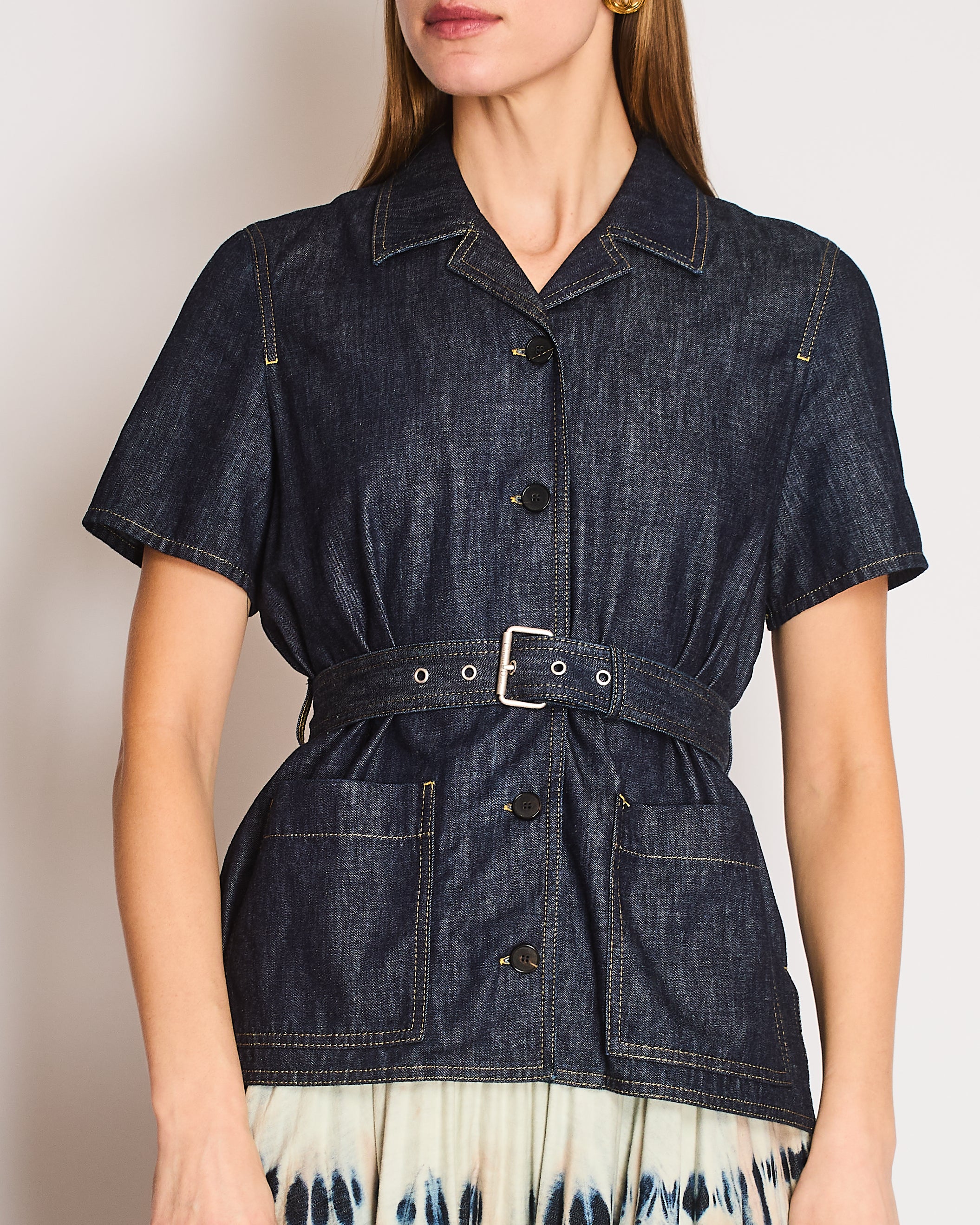 Christian Dior Dark Denim Shirt with Belt and Patch Pocket FR 40 (UK 12) - Image 2