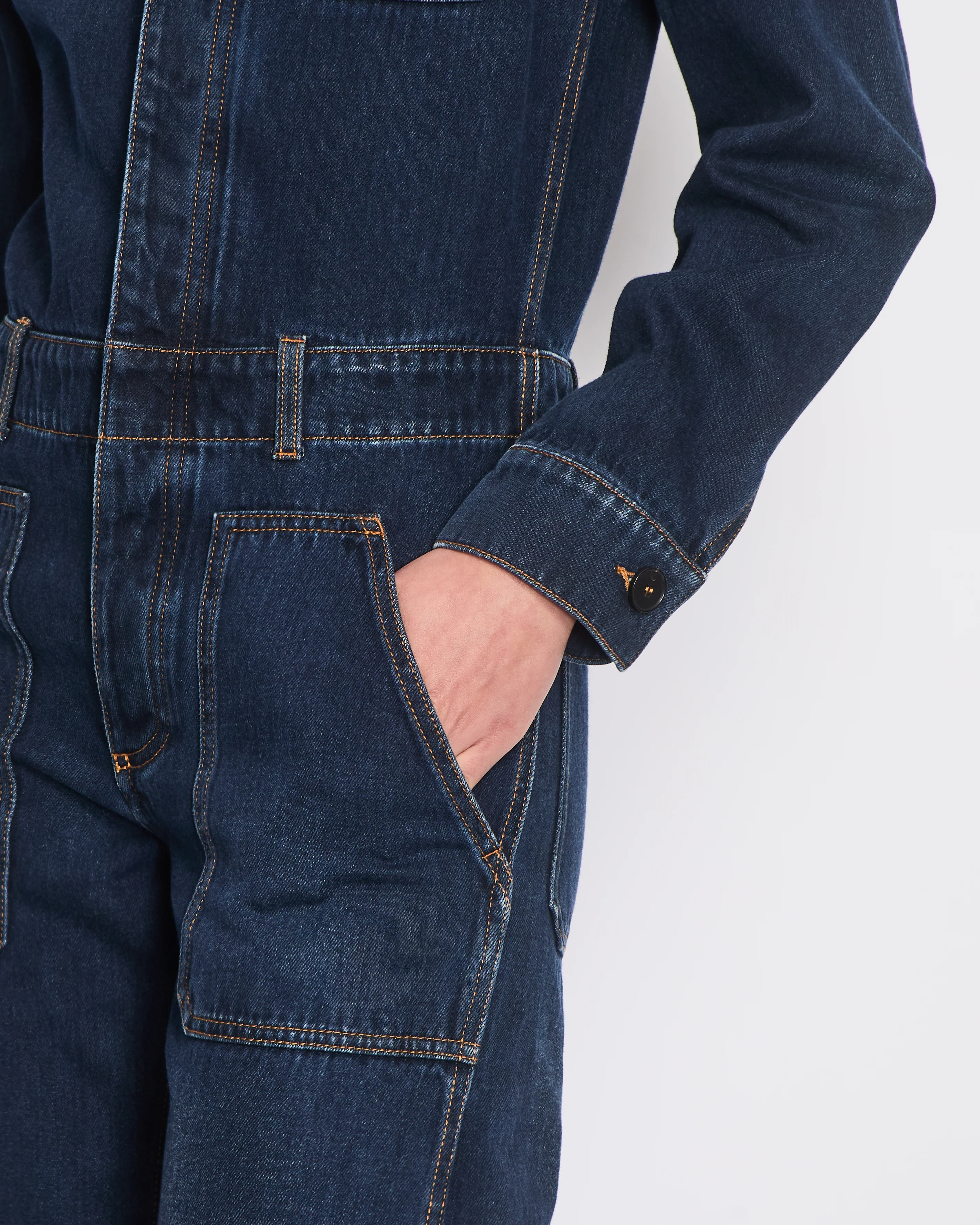 Christian Dior Dark Wash Long Sleeve Denim Jumpsuit with Stripe and Logo Detail Size FR 34 (UK 6) - Image 5