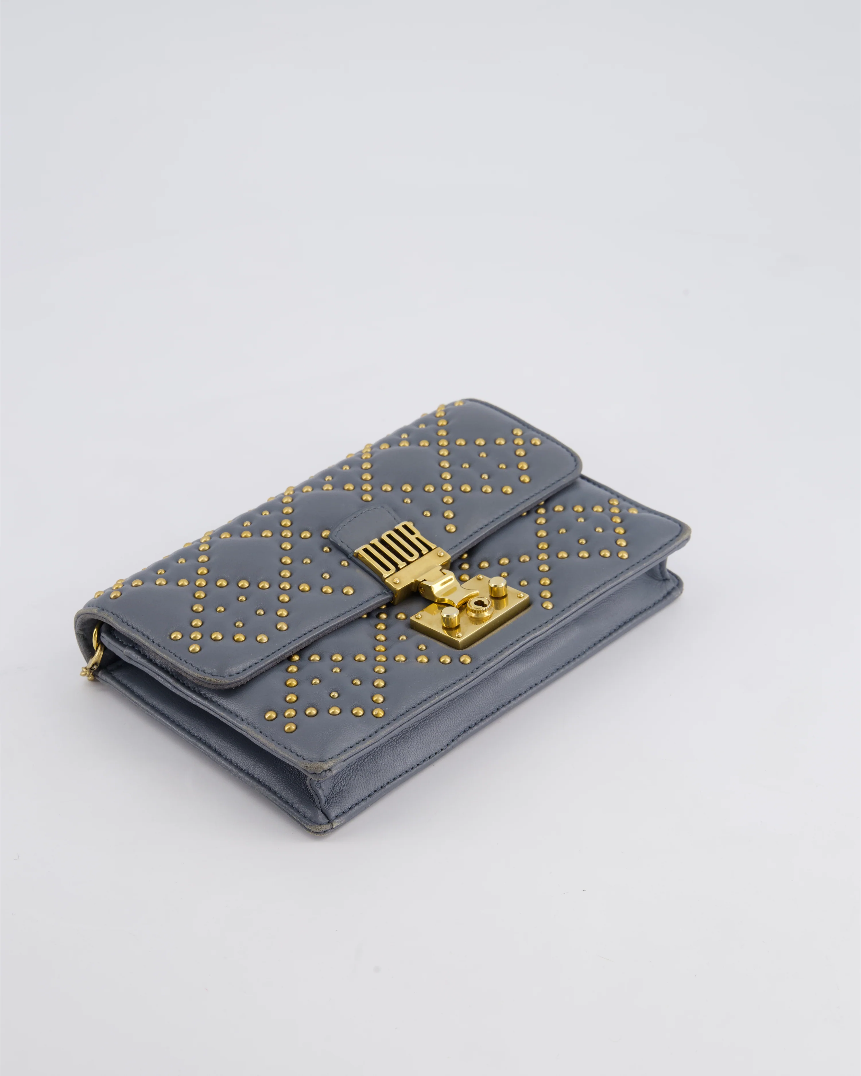 Christian Dior Grey/Blue Dioraddict Studded Flap Bag with Gold Hardware - Image 16