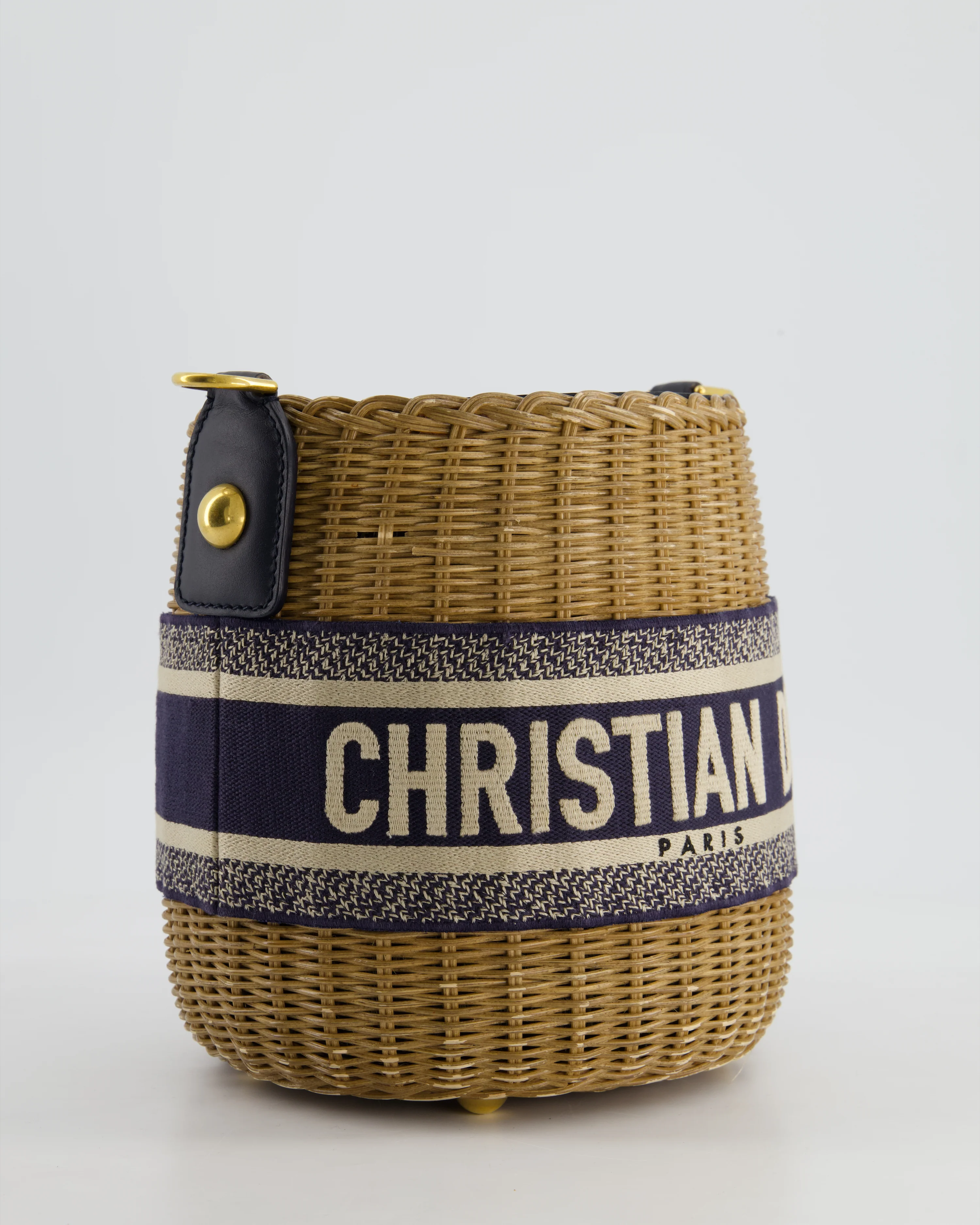 Christian Dior Dioriviera Bucket Bag in Natural Wicker and Blue Canvas With Gold Hardware - Image 10