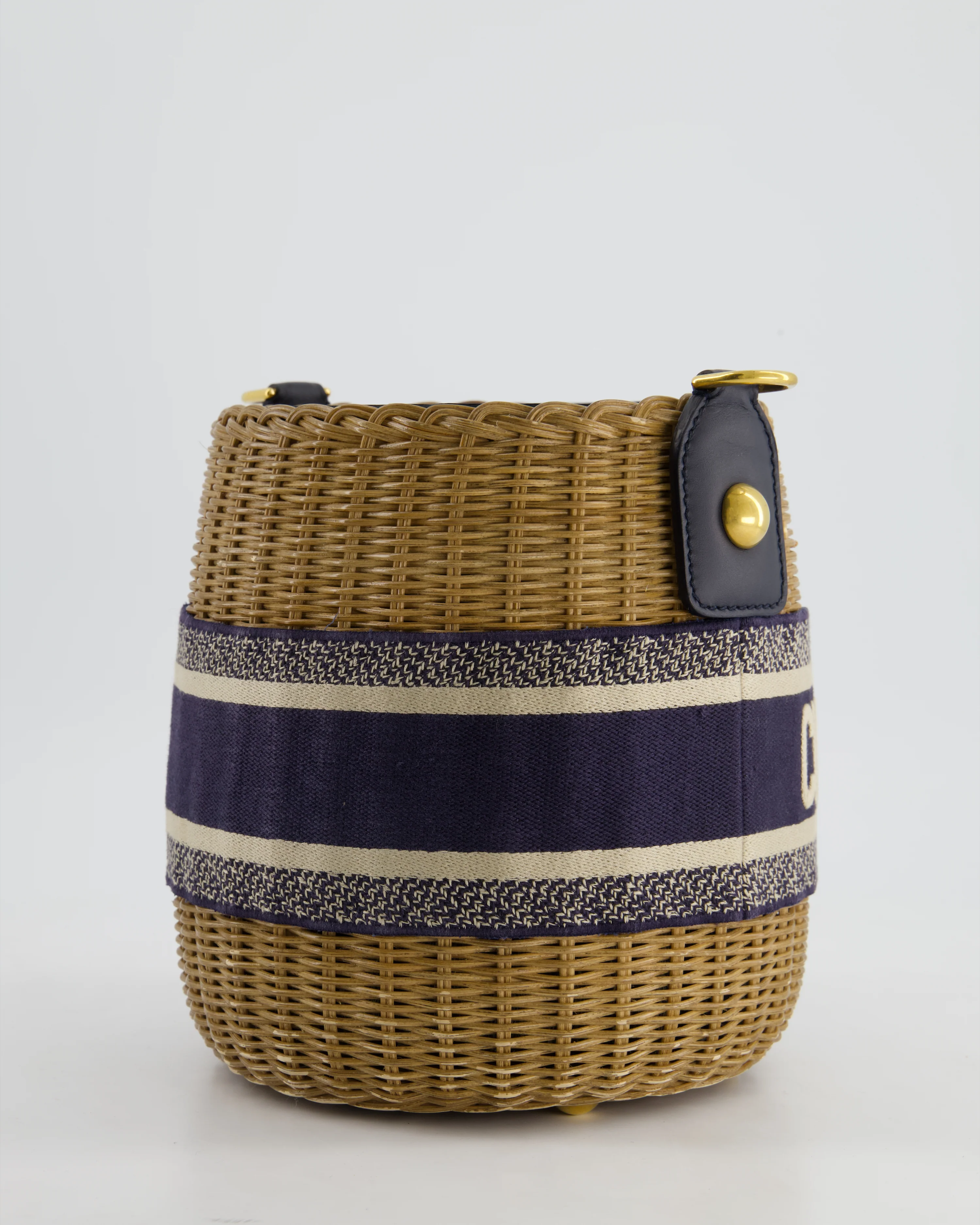 Christian Dior Dioriviera Bucket Bag in Natural Wicker and Blue Canvas With Gold Hardware - Image 11