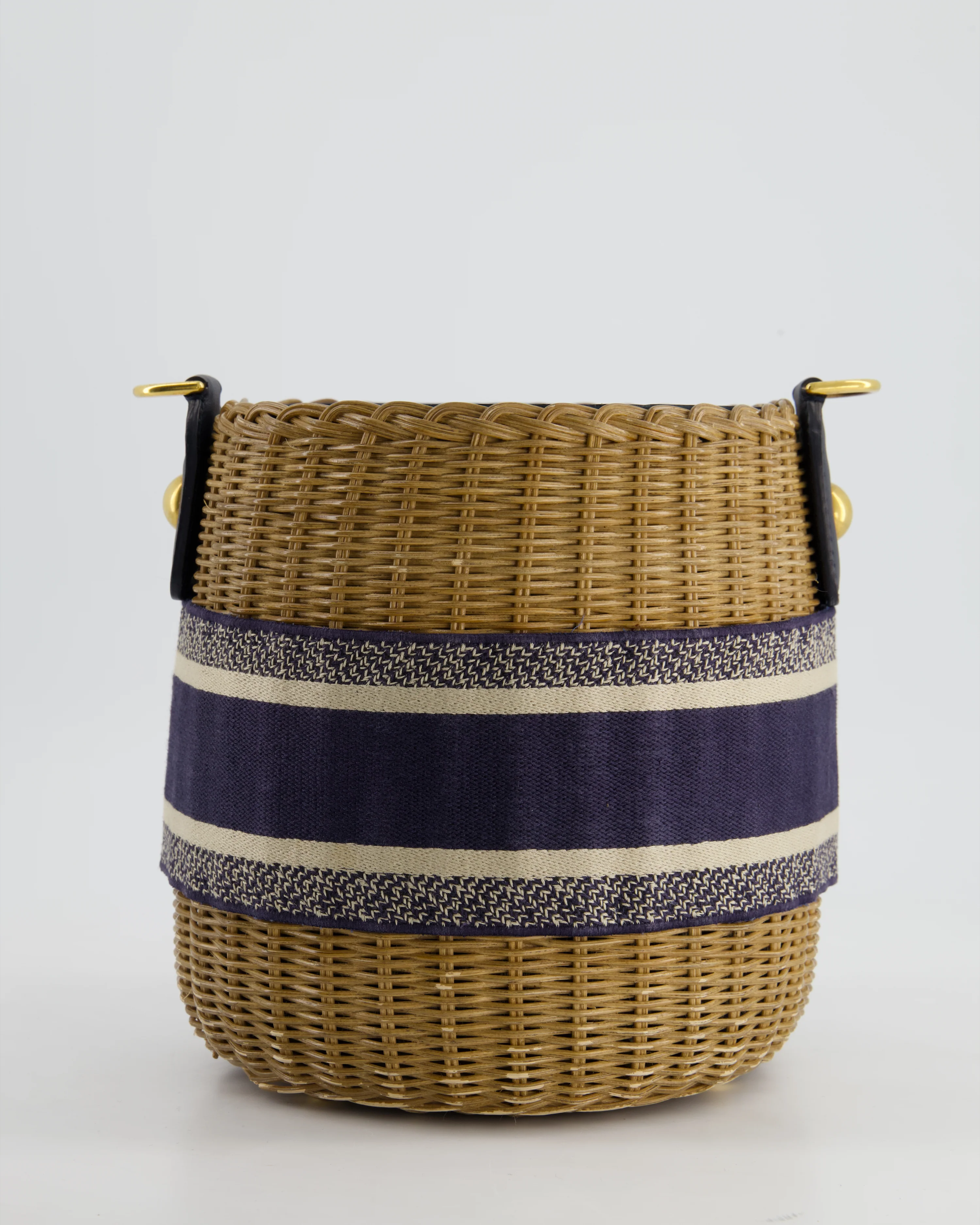 Christian Dior Dioriviera Bucket Bag in Natural Wicker and Blue Canvas With Gold Hardware - Image 12