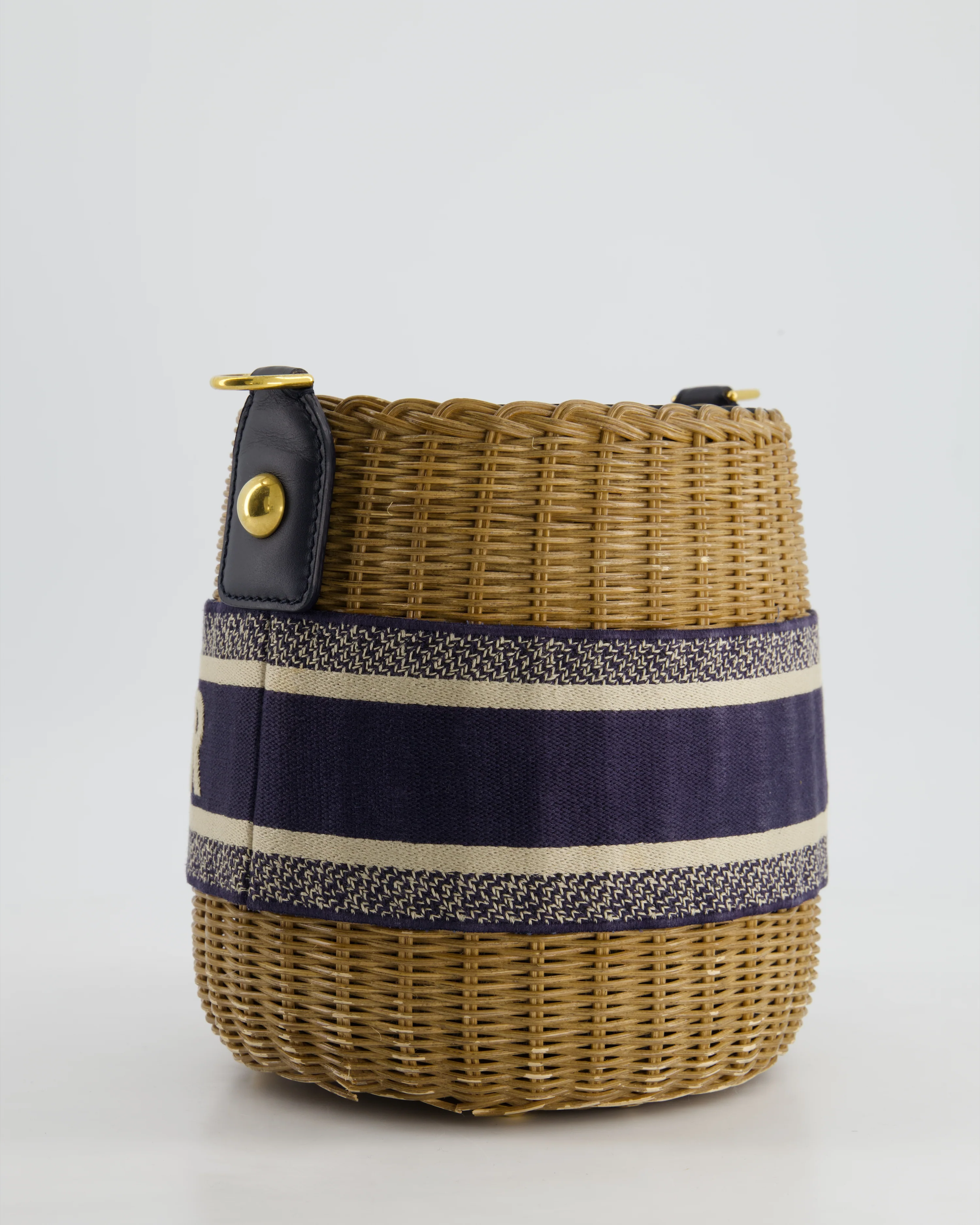 Christian Dior Dioriviera Bucket Bag in Natural Wicker and Blue Canvas With Gold Hardware - Image 13