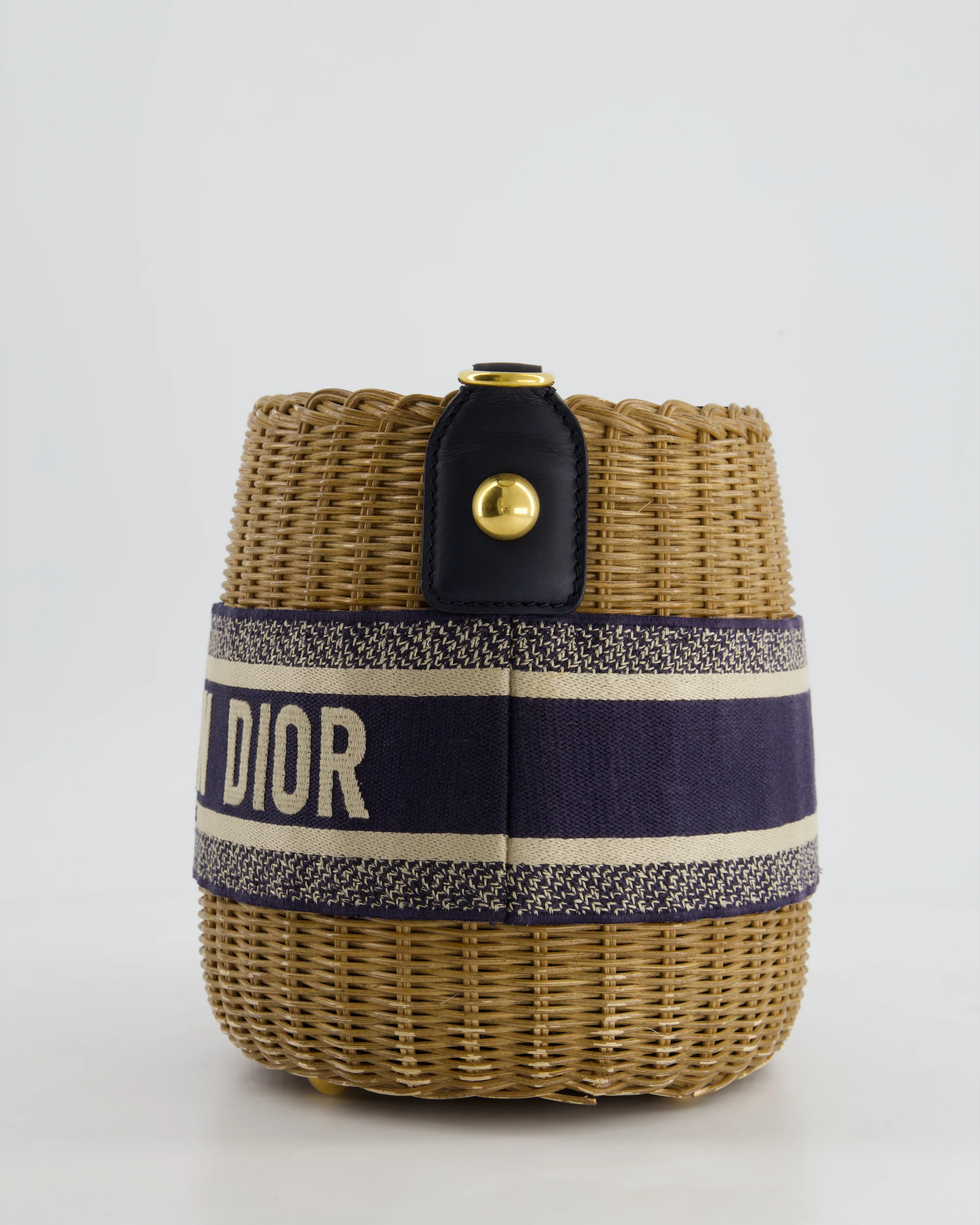 Christian Dior Dioriviera Bucket Bag in Natural Wicker and Blue Canvas With Gold Hardware - Image 14