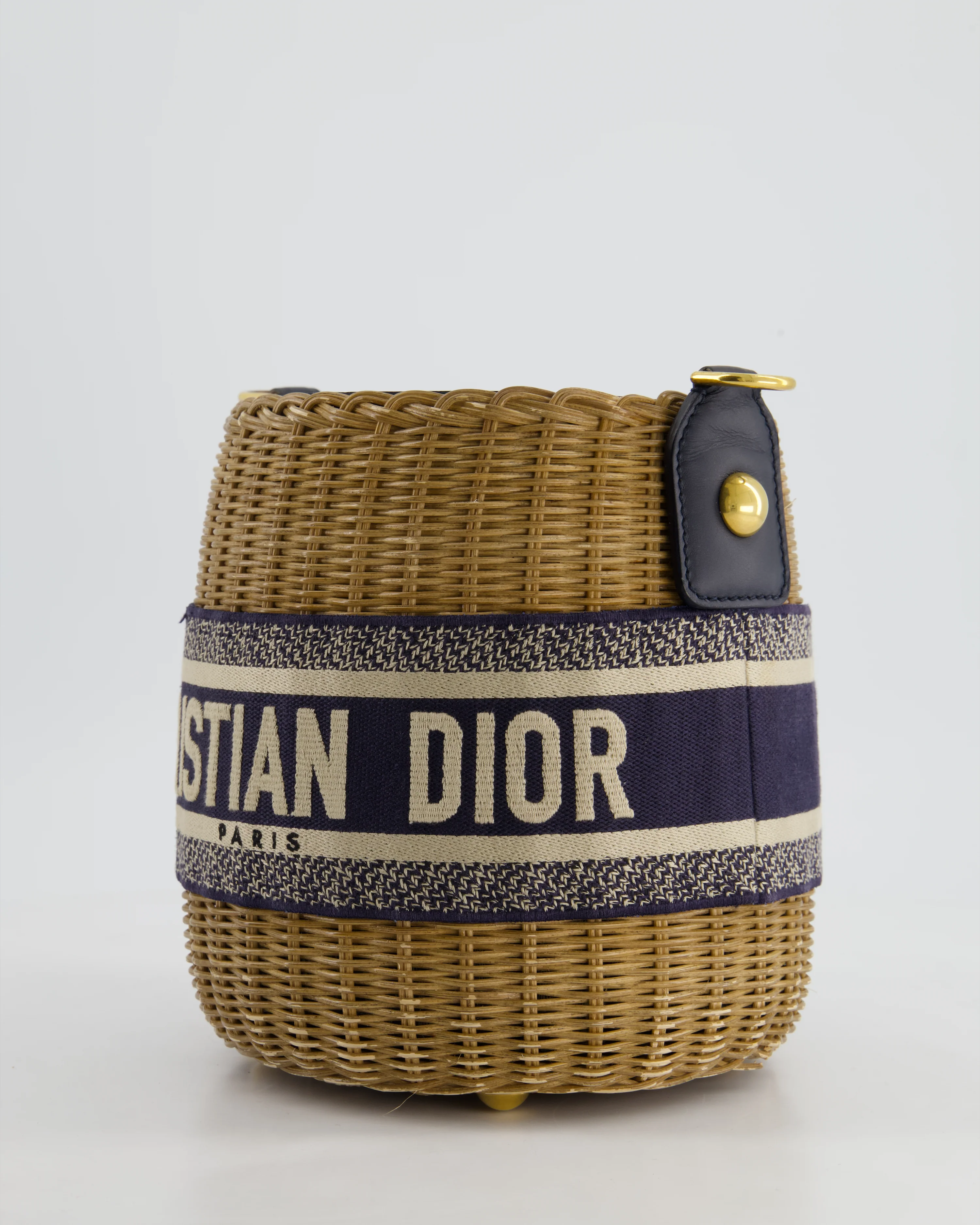 Christian Dior Dioriviera Bucket Bag in Natural Wicker and Blue Canvas With Gold Hardware - Image 15