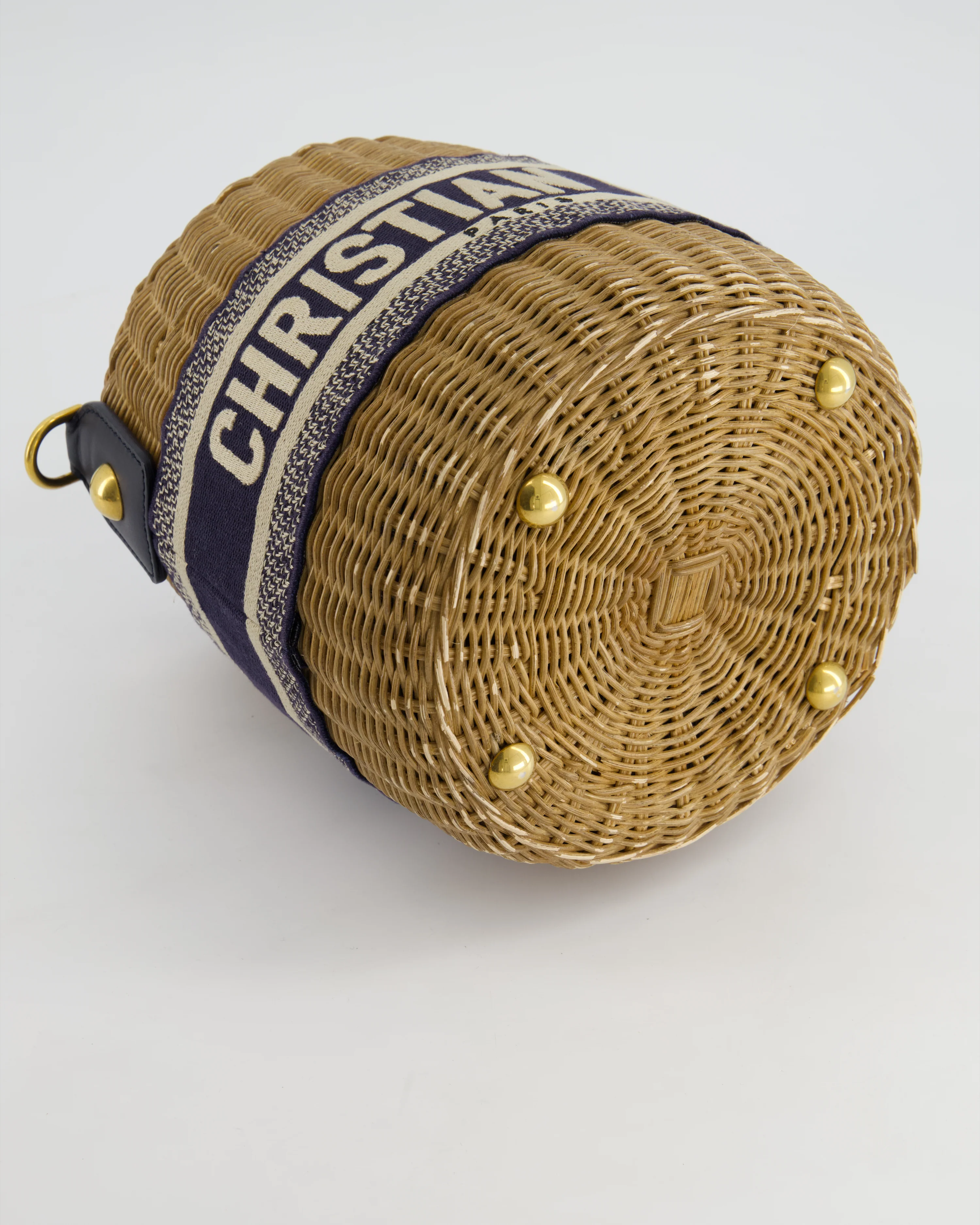 Christian Dior Dioriviera Bucket Bag in Natural Wicker and Blue Canvas With Gold Hardware - Image 16