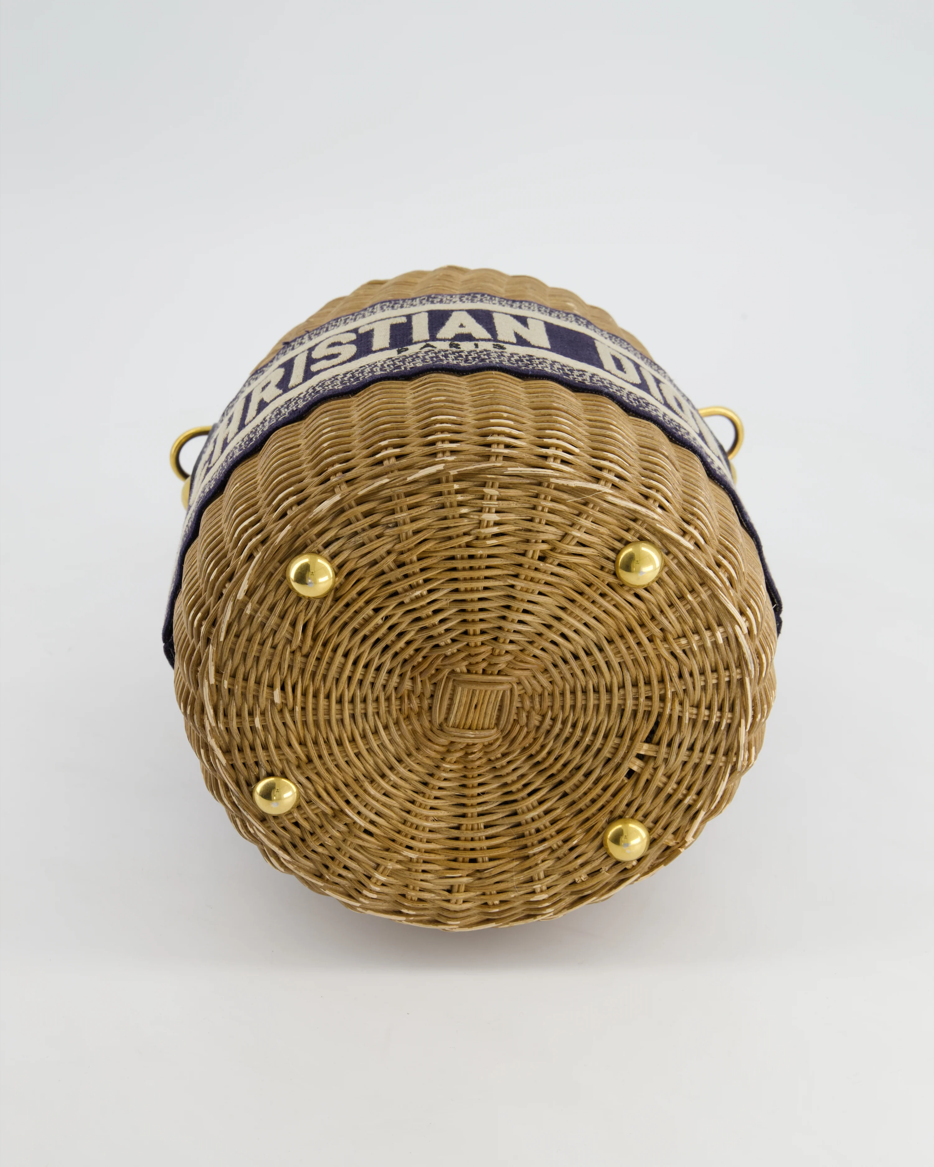 Christian Dior Dioriviera Bucket Bag in Natural Wicker and Blue Canvas With Gold Hardware - Image 18