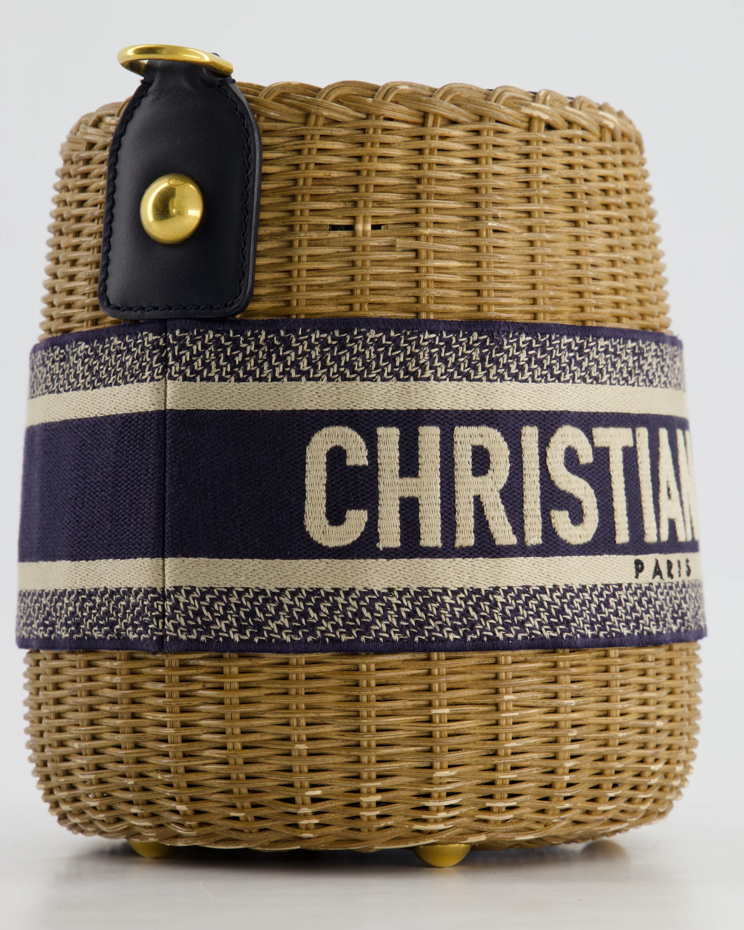 Christian Dior Dioriviera Bucket Bag in Natural Wicker and Blue Canvas With Gold Hardware - Image 4
