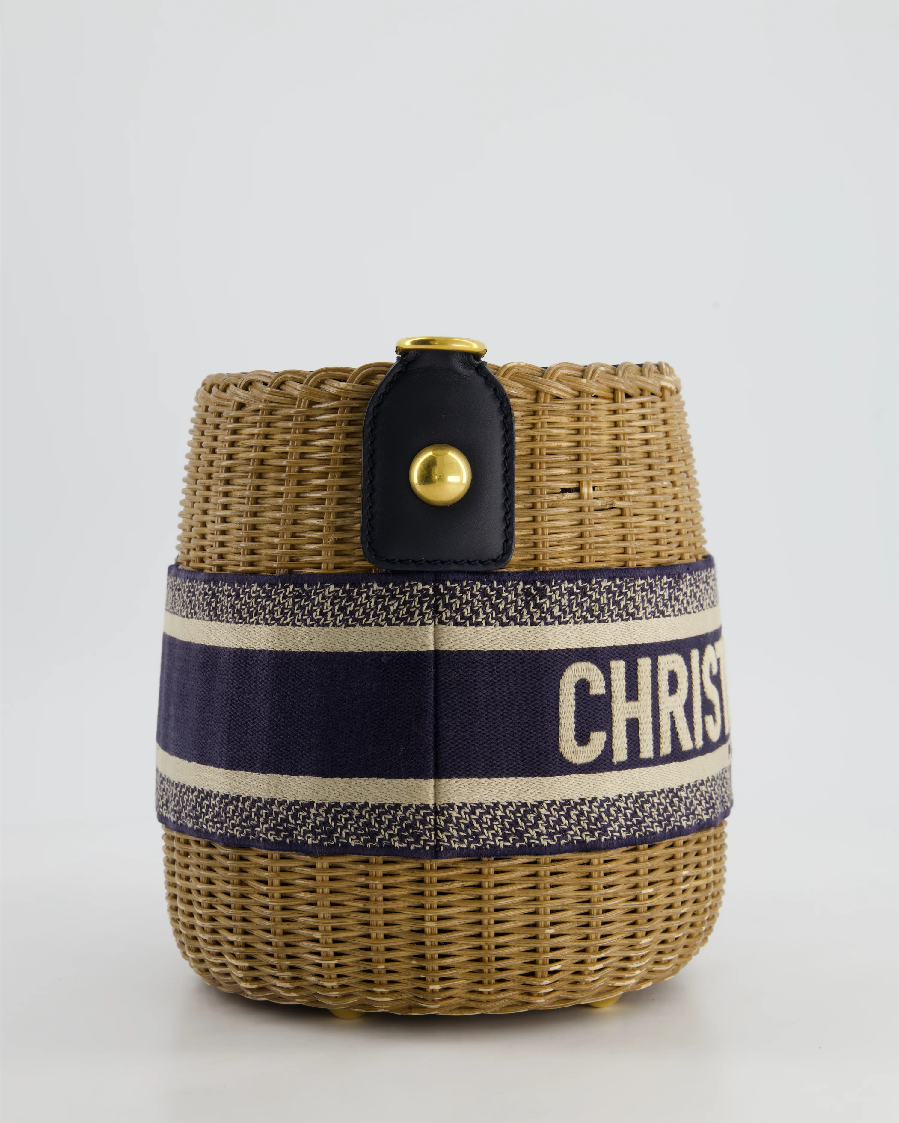 Christian Dior Dioriviera Bucket Bag in Natural Wicker and Blue Canvas With Gold Hardware - Image 7
