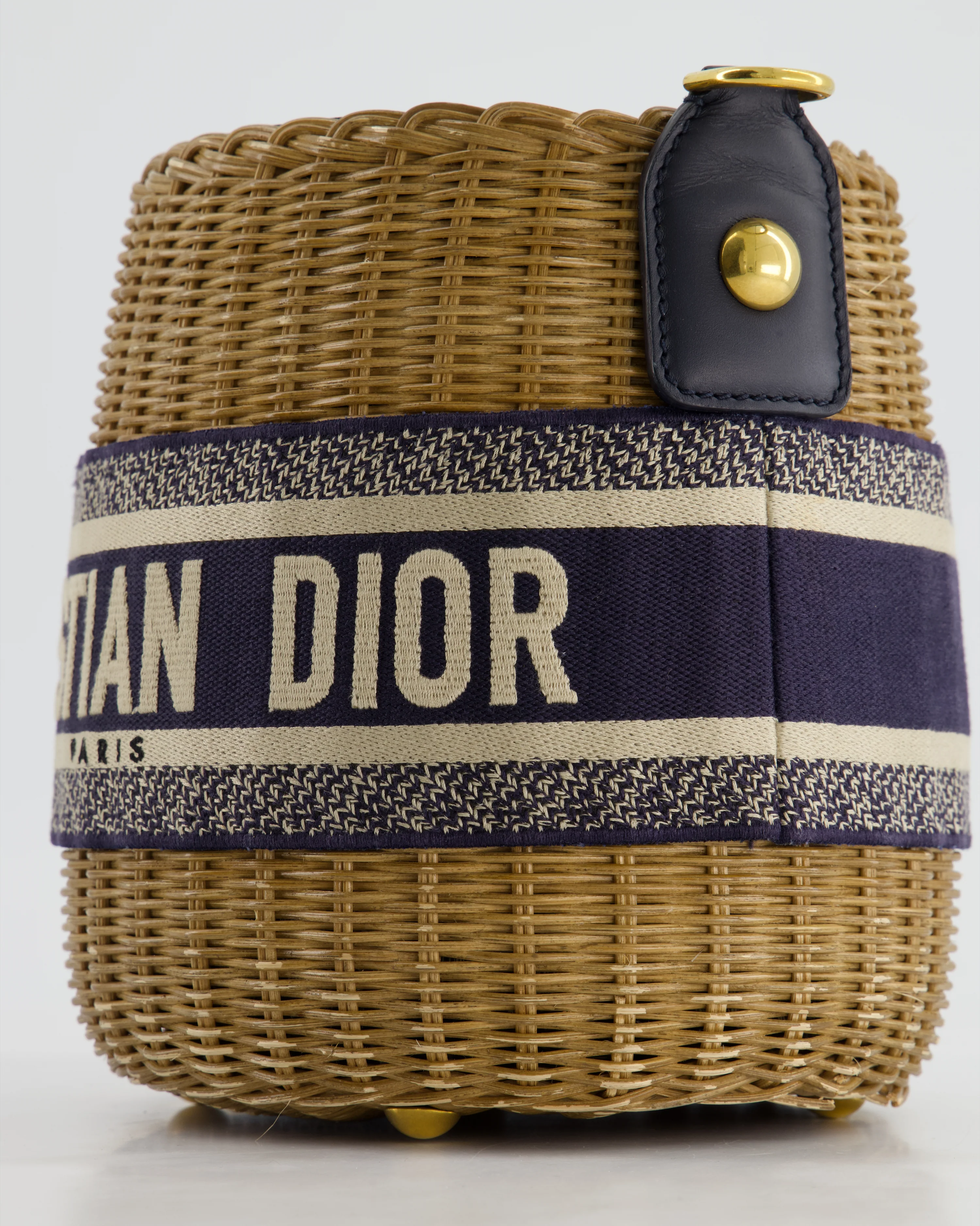 Christian Dior Dioriviera Bucket Bag in Natural Wicker and Blue Canvas With Gold Hardware - Image 8