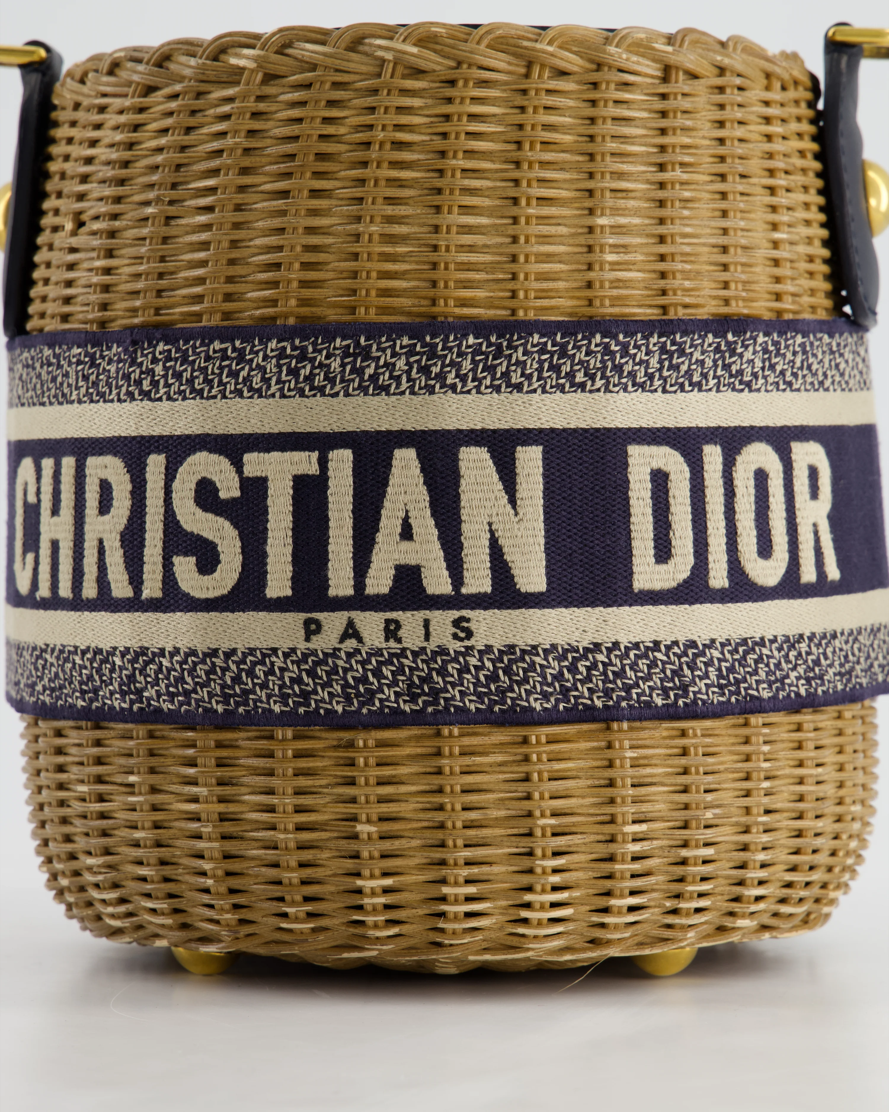 Christian Dior Dioriviera Bucket Bag in Natural Wicker and Blue Canvas With Gold Hardware - Image 9