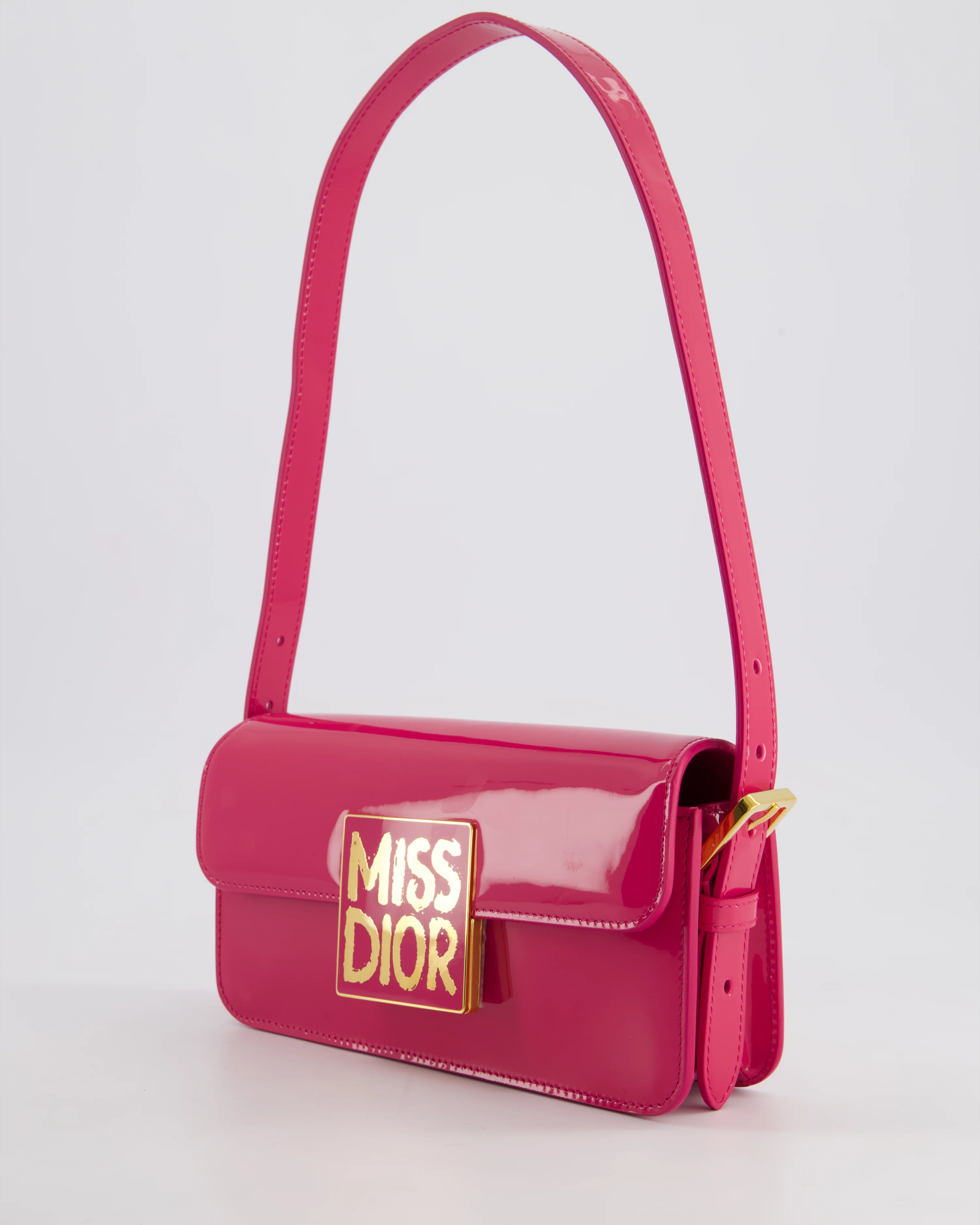 Christian Dior Fuchsia Miss Dior Flap Shoulder Bag in Patent Calfskin Leather with Gold Hardware RRP £3100 - Image 10