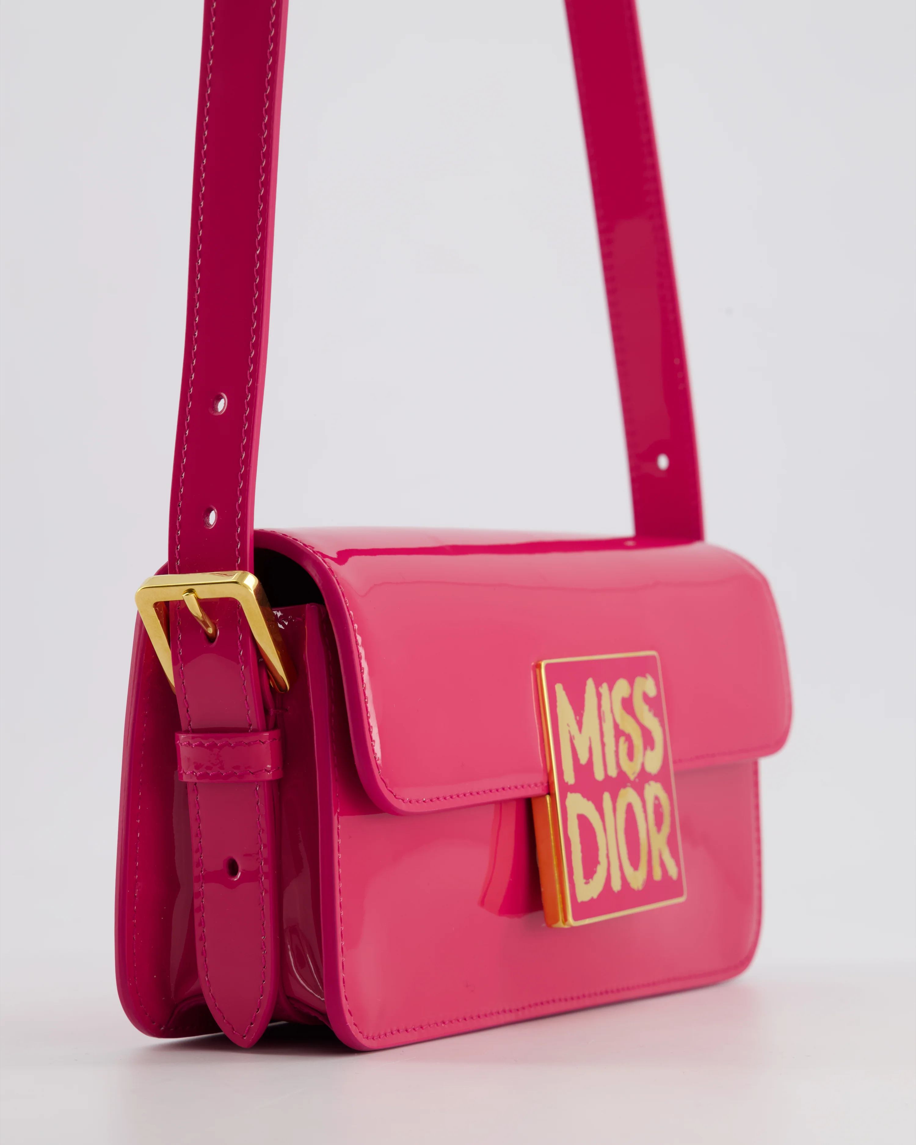Christian Dior Fuchsia Miss Dior Flap Shoulder Bag in Patent Calfskin Leather with Gold Hardware RRP £3100 - Image 11