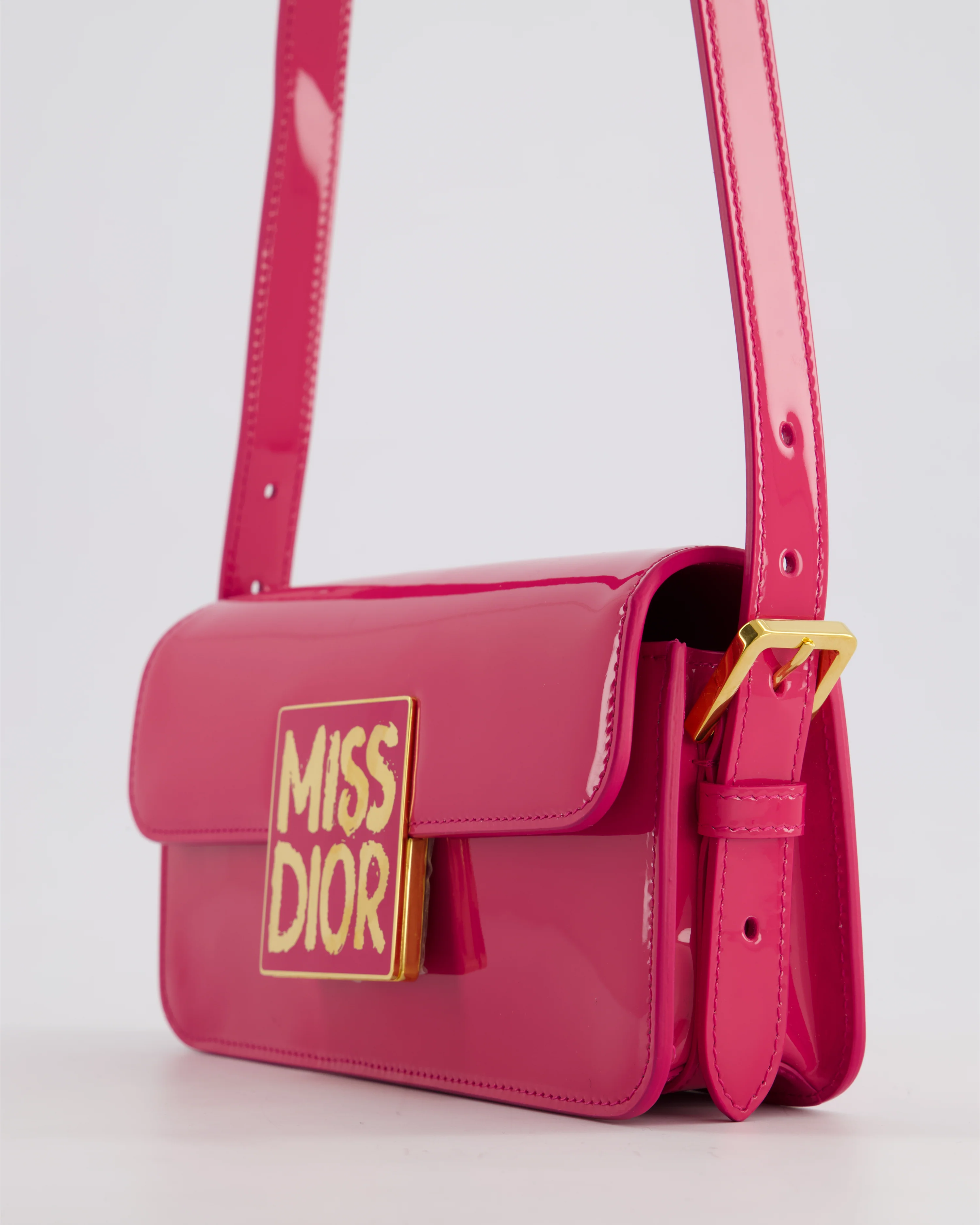 Christian Dior Fuchsia Miss Dior Flap Shoulder Bag in Patent Calfskin Leather with Gold Hardware RRP £3100 - Image 12