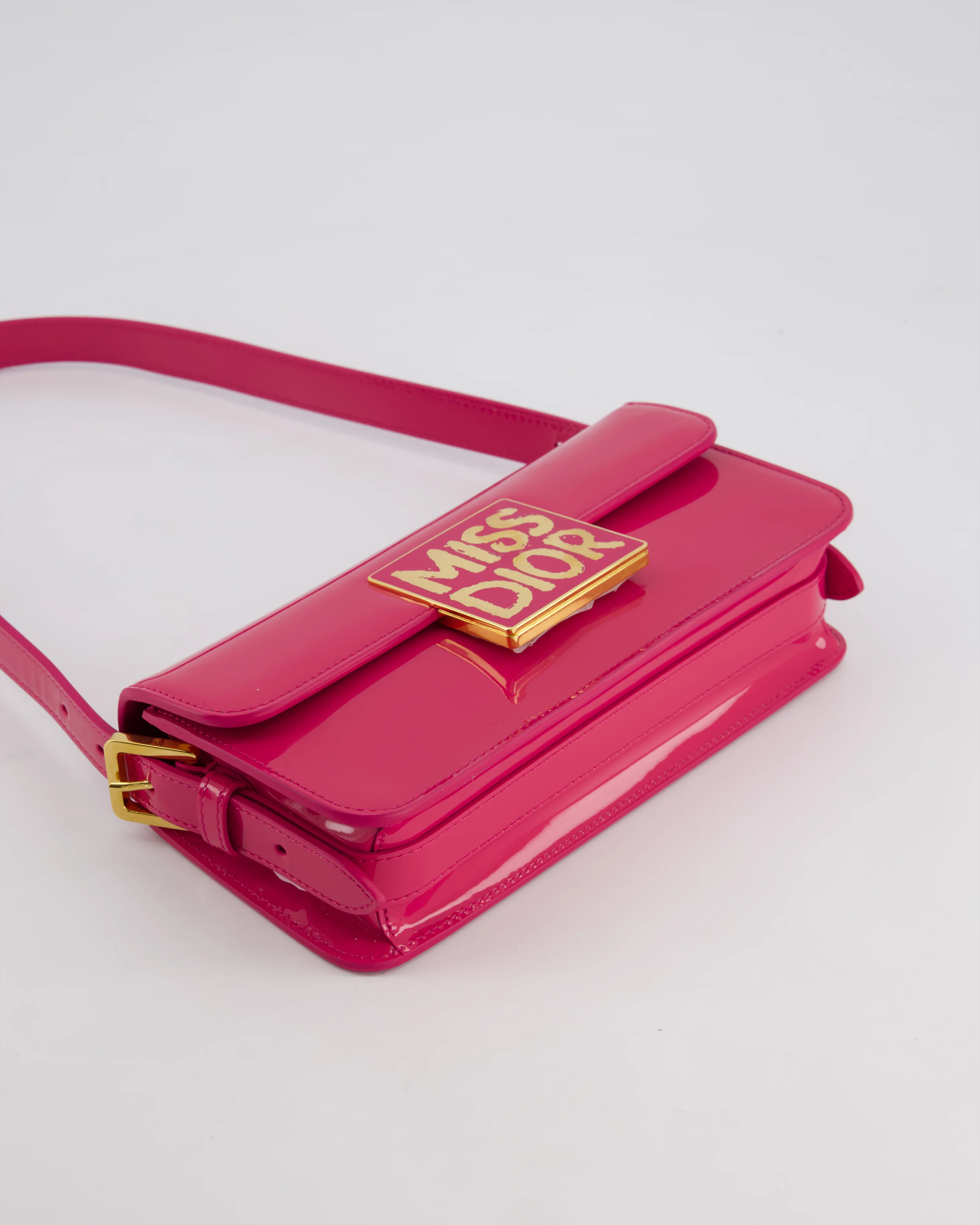 Christian Dior Fuchsia Miss Dior Flap Shoulder Bag in Patent Calfskin Leather with Gold Hardware RRP £3100 - Image 18