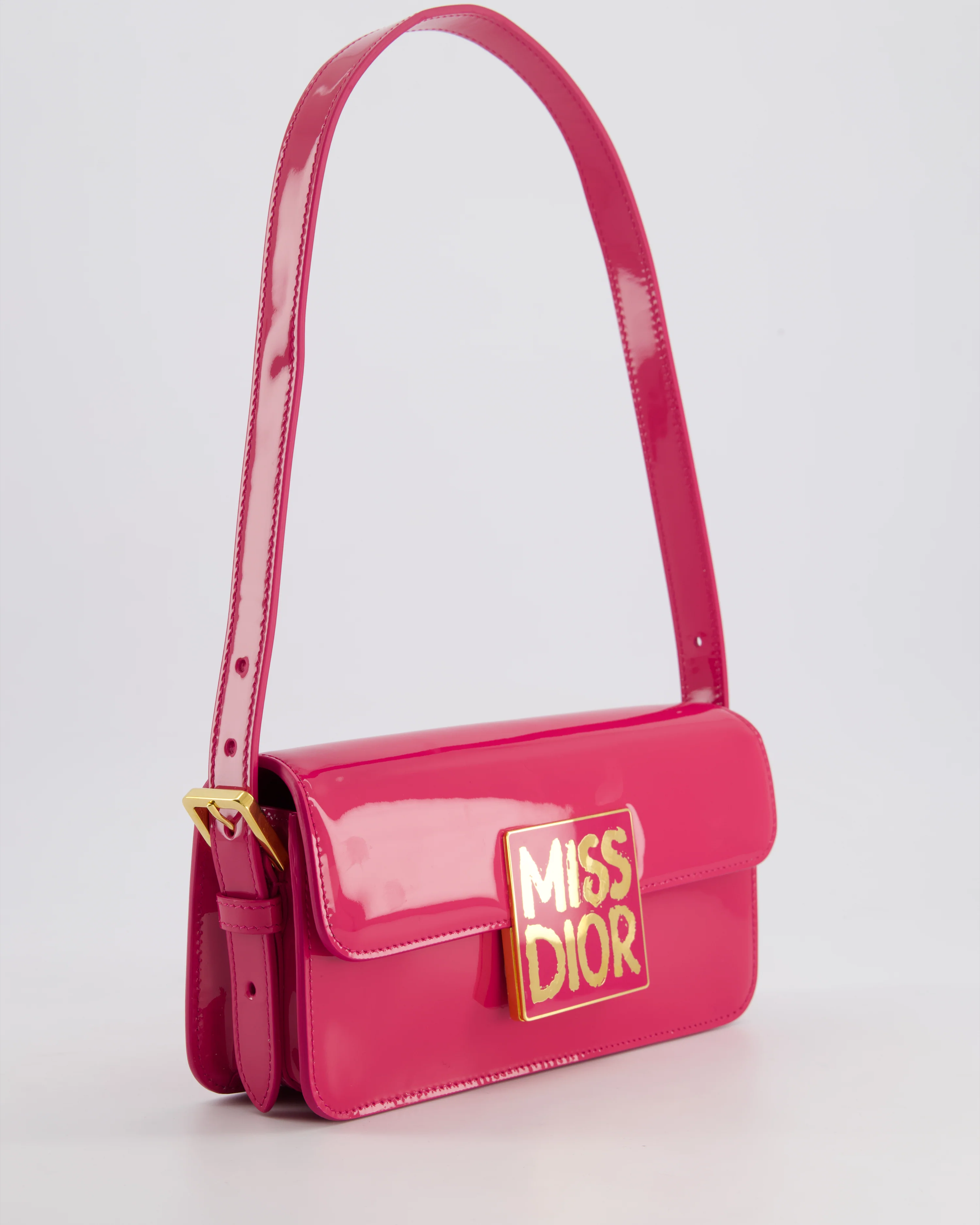Christian Dior Fuchsia Miss Dior Flap Shoulder Bag in Patent Calfskin Leather with Gold Hardware RRP £3100 - Image 4
