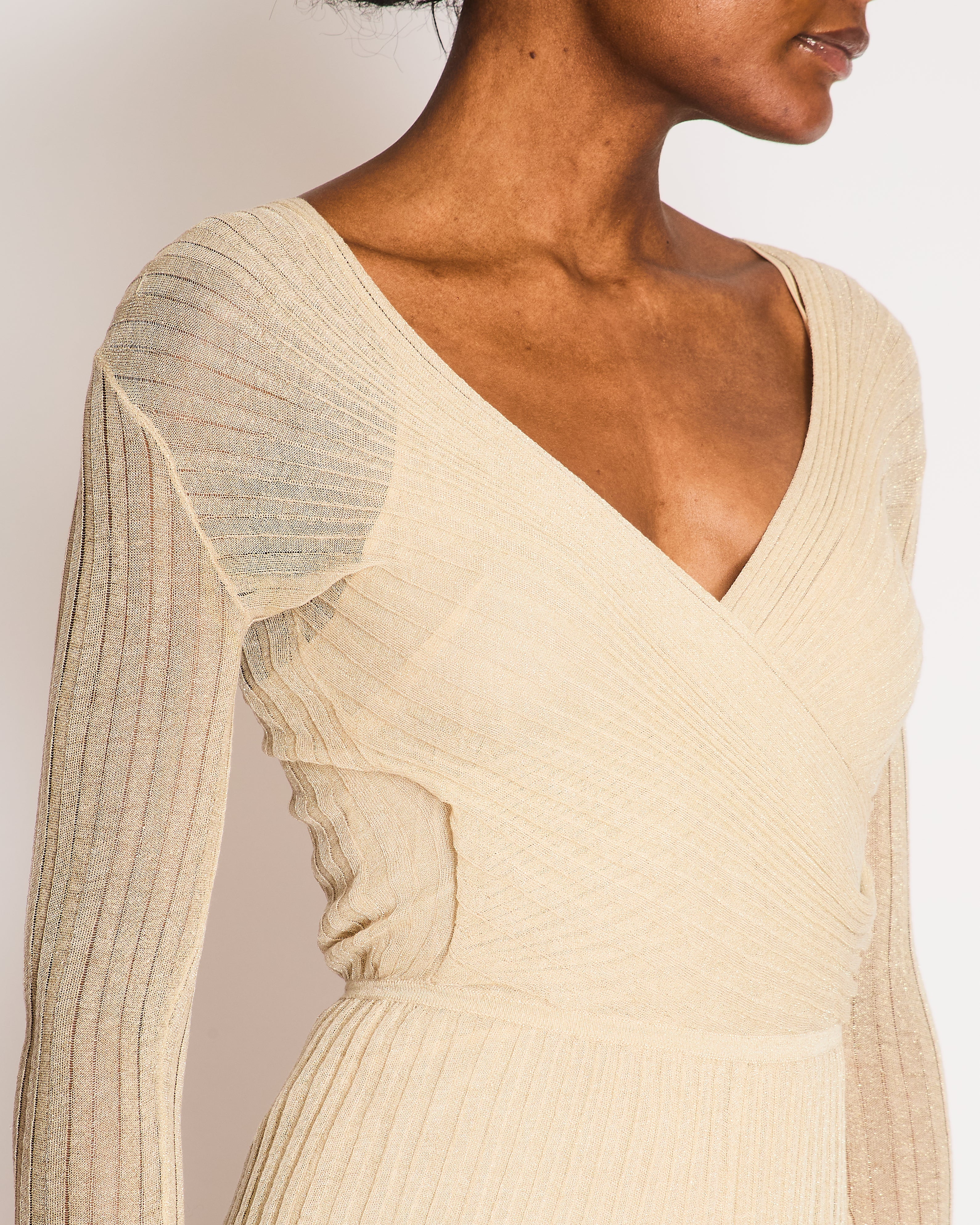 *RUNWAY* Christian Dior Cruise 2022 Gold Knit Long-Sleeved Ribbed Playsuit Size FR 36 (UK 8) - Image 3