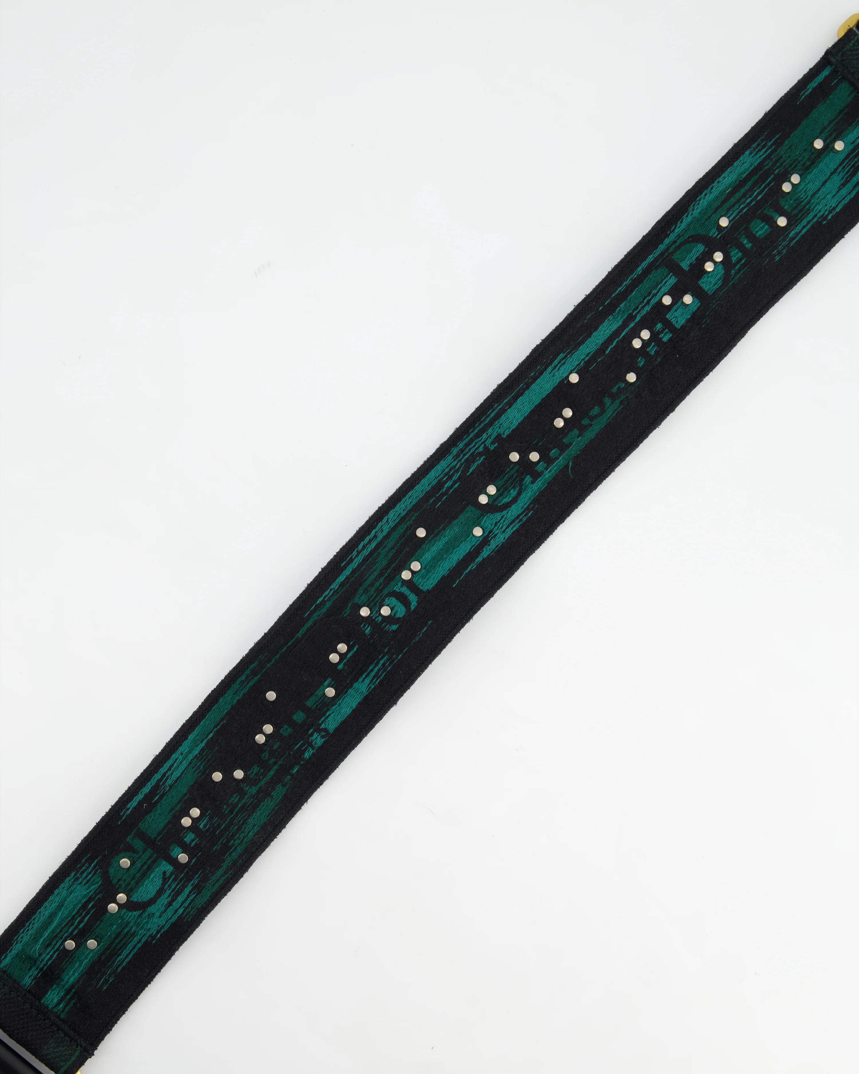 Christian Dior Green & Black Guitar Bag Strap with Logo and Antique Gold Hardware RRP £1050 - Image 4