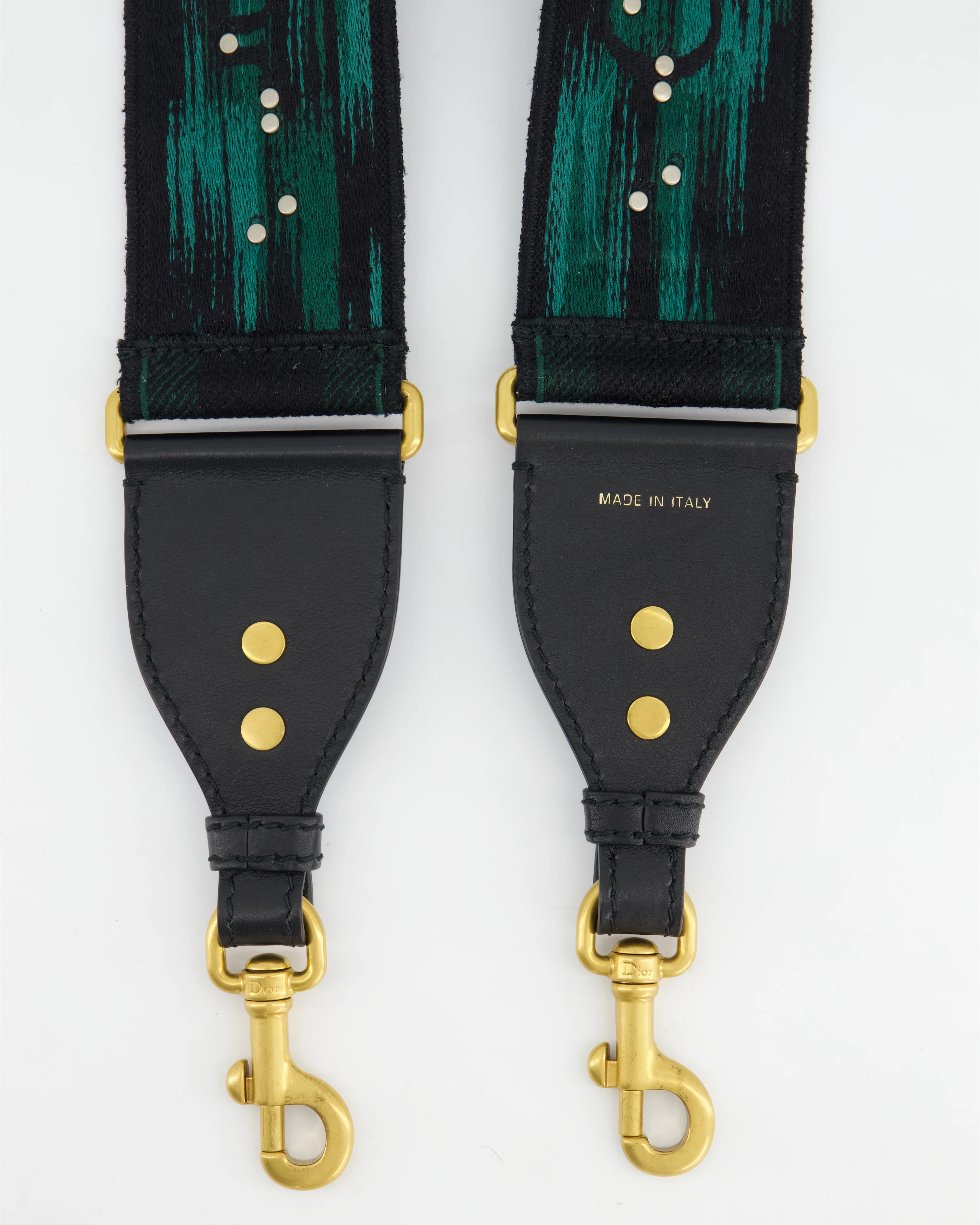Christian Dior Green & Black Guitar Bag Strap with Logo and Antique Gold Hardware RRP £1050 - Image 5