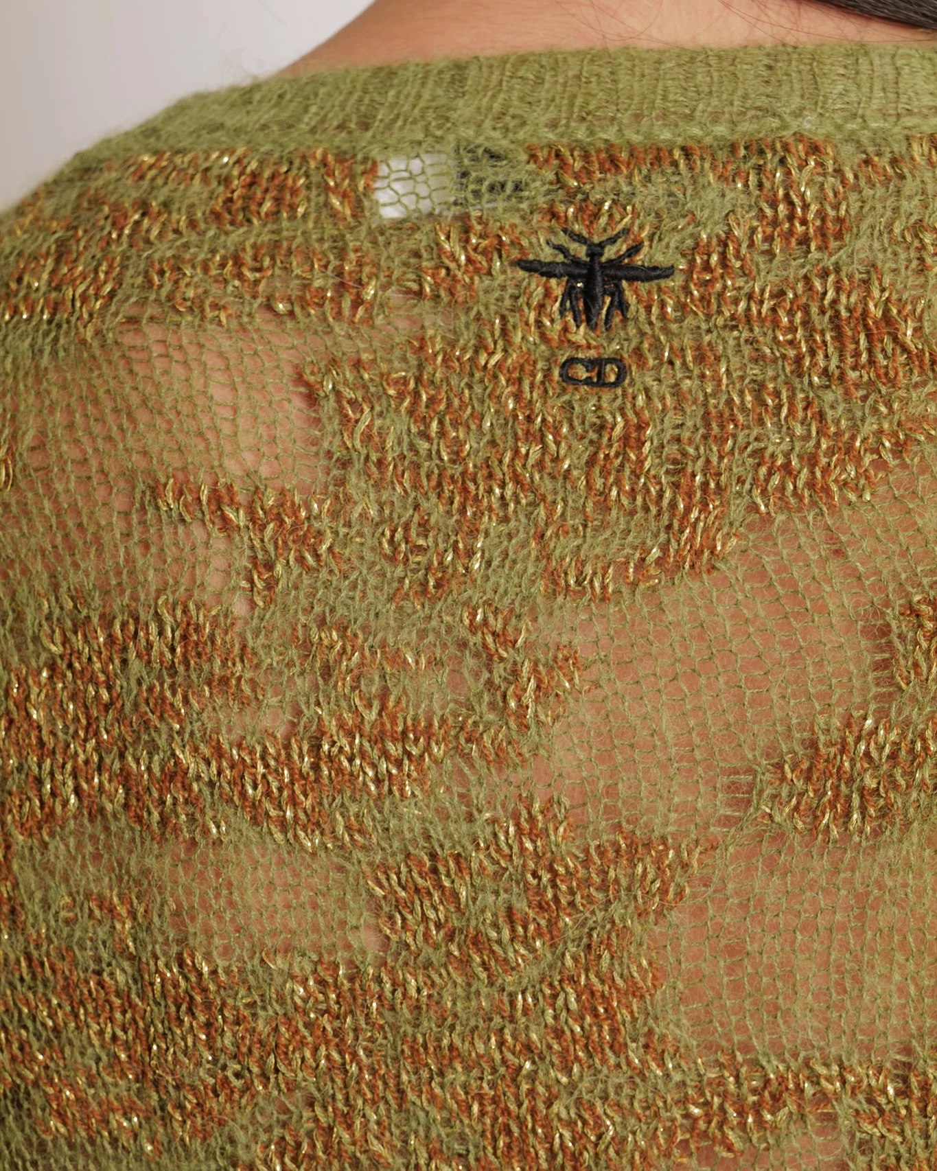 Christian Dior Green, Brown and Gold Metallic Cashmere Jumper with Back CD Logo Detail Size FR 38 (UK 10) RRP £1,950 - Image 3