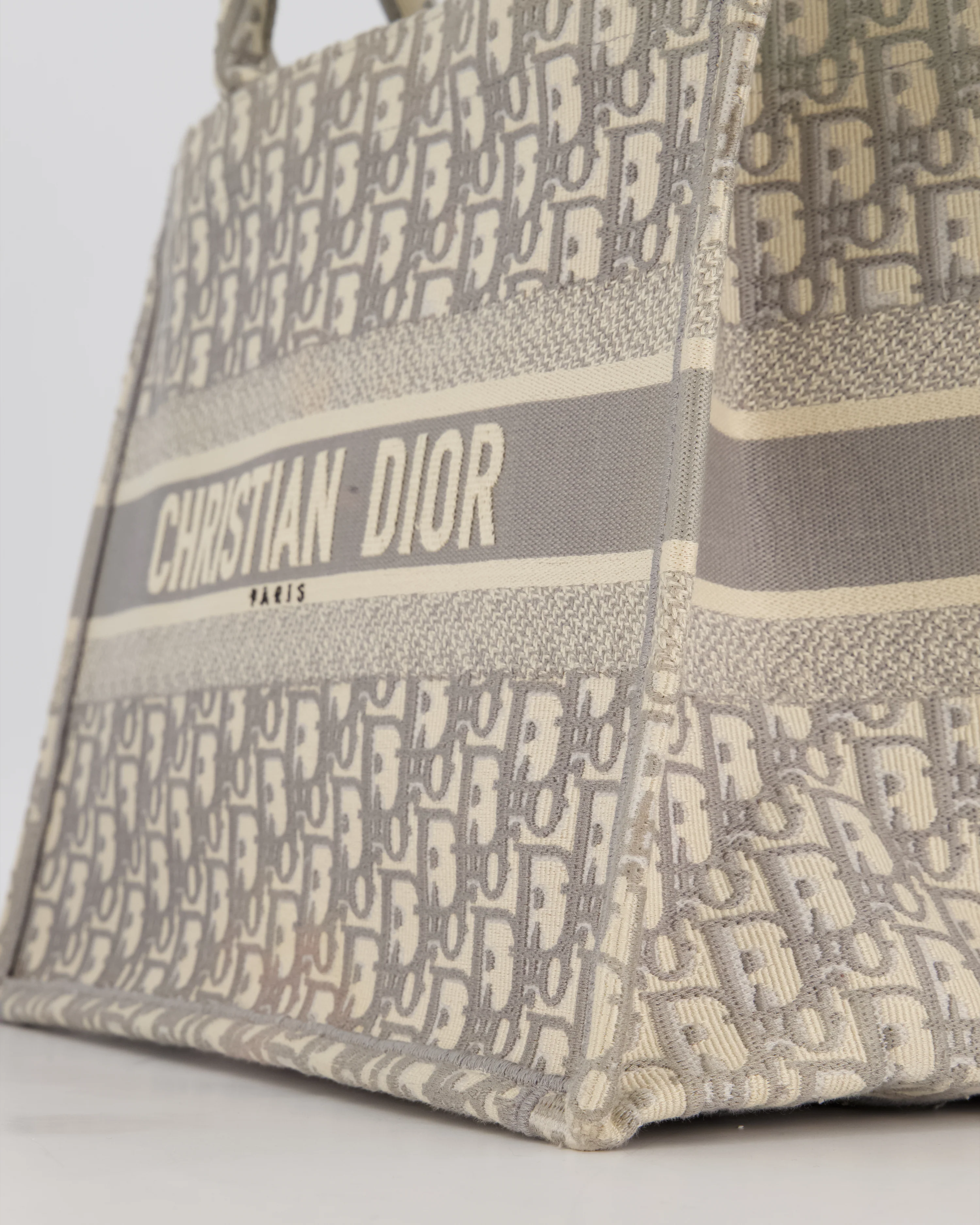 Christian Dior Grey and Ecru Medium Book Tote in Oblique Embroidery - Image 10