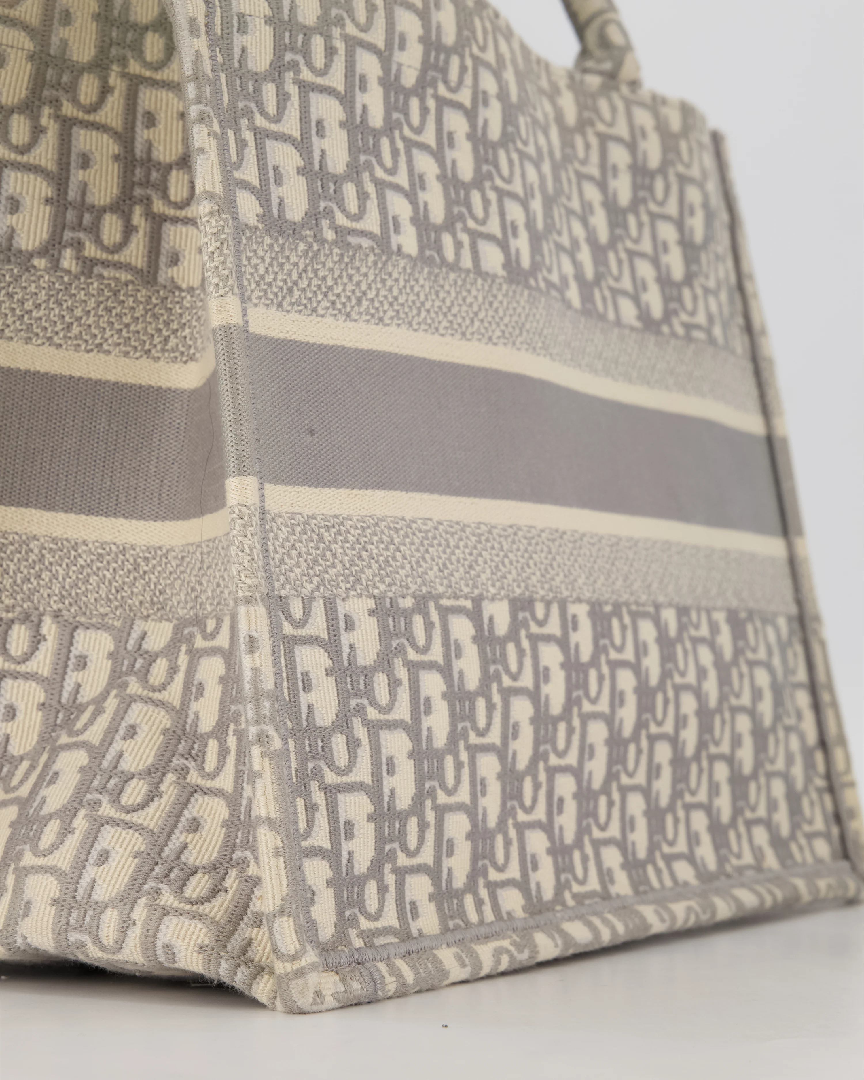 Christian Dior Grey and Ecru Medium Book Tote in Oblique Embroidery - Image 11
