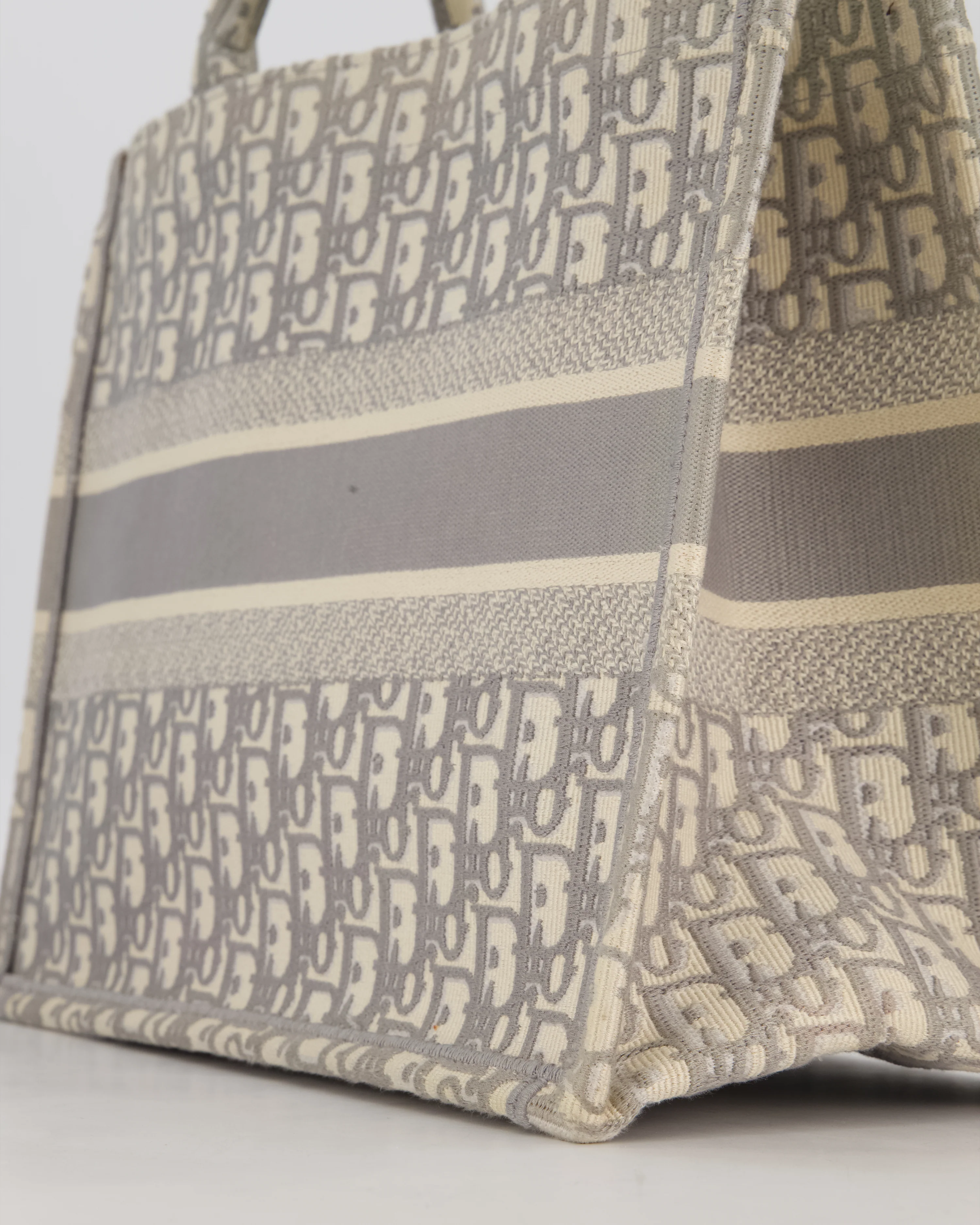 Christian Dior Grey and Ecru Medium Book Tote in Oblique Embroidery - Image 12