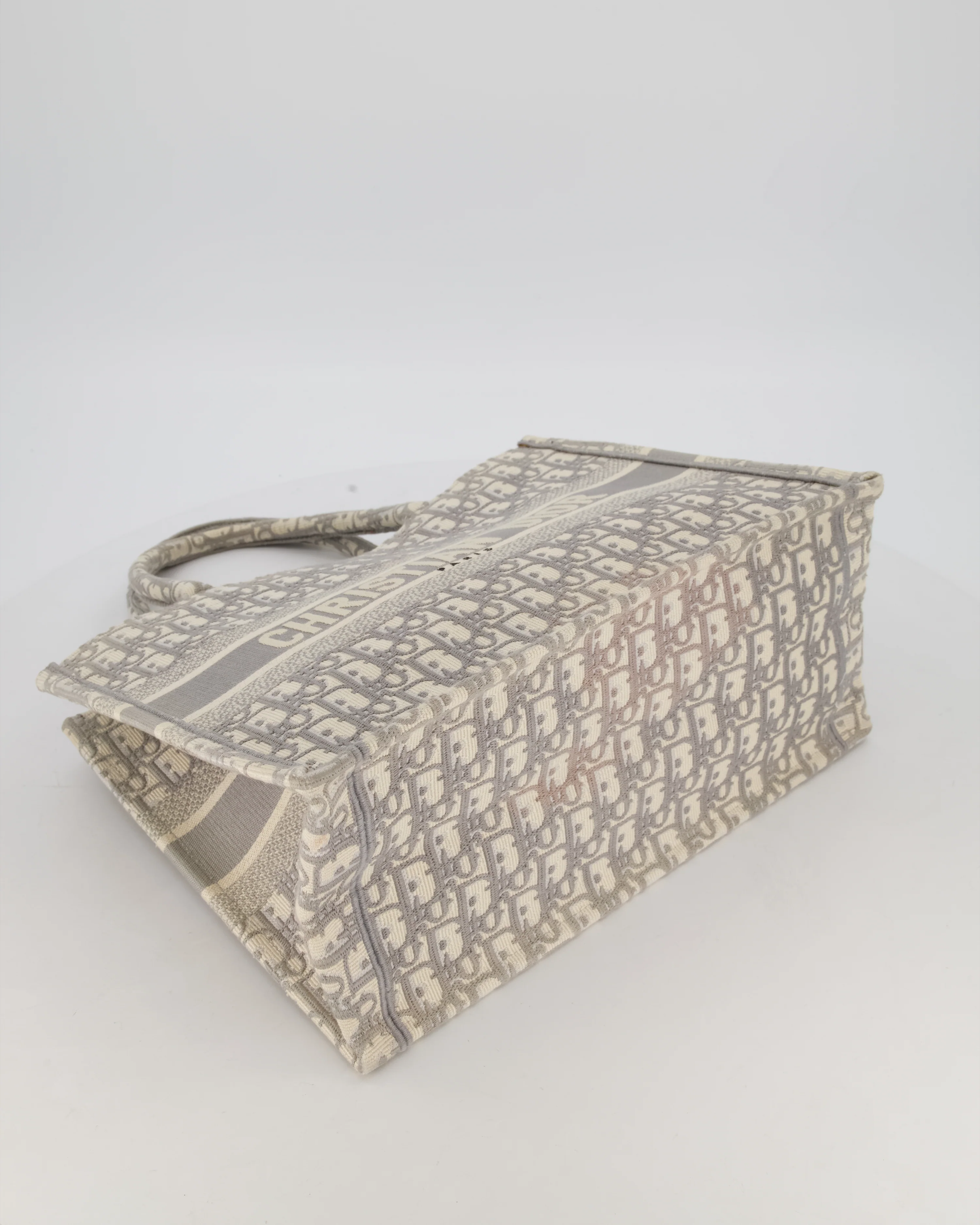 Christian Dior Grey and Ecru Medium Book Tote in Oblique Embroidery - Image 14