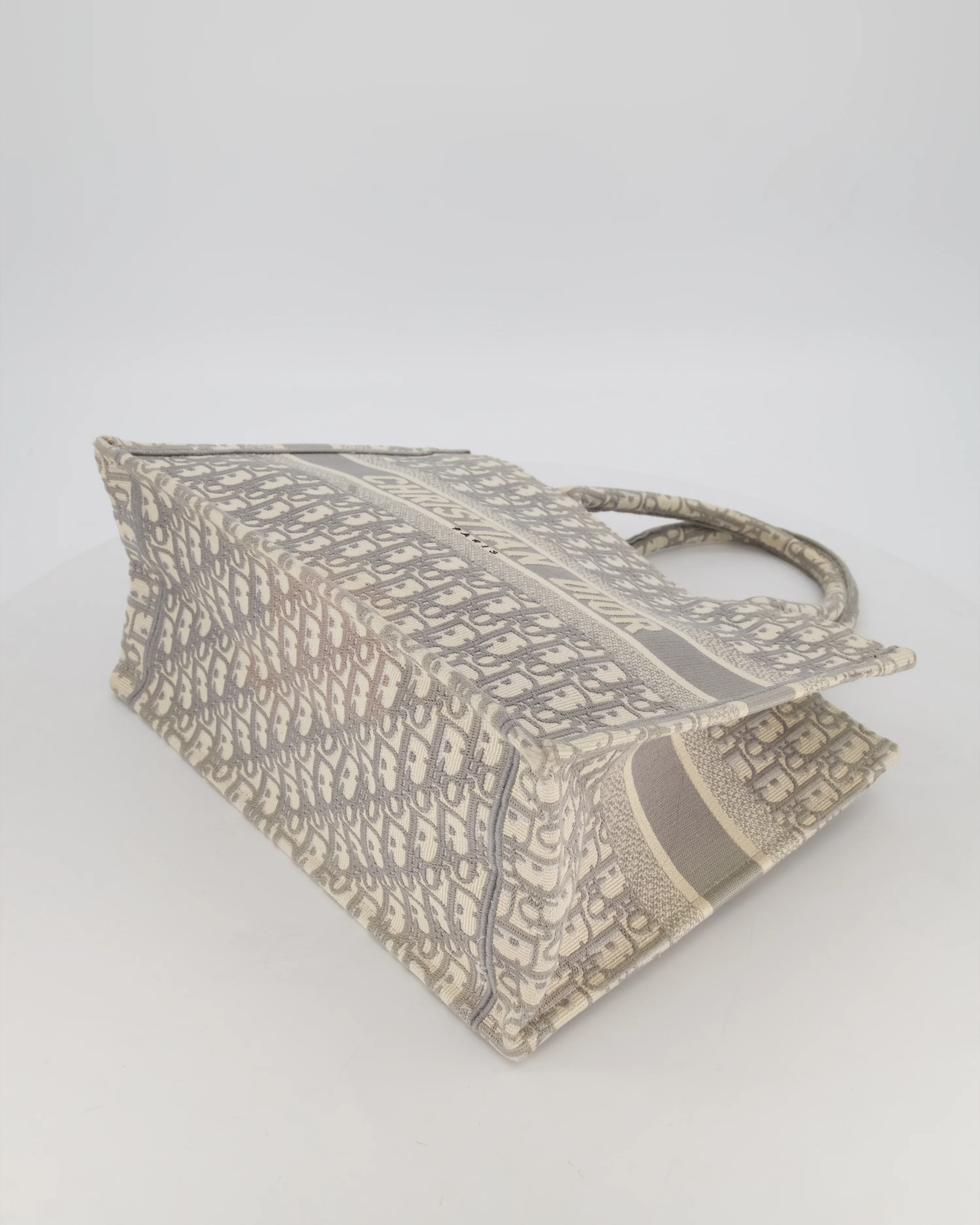 Christian Dior Grey and Ecru Medium Book Tote in Oblique Embroidery - Image 16