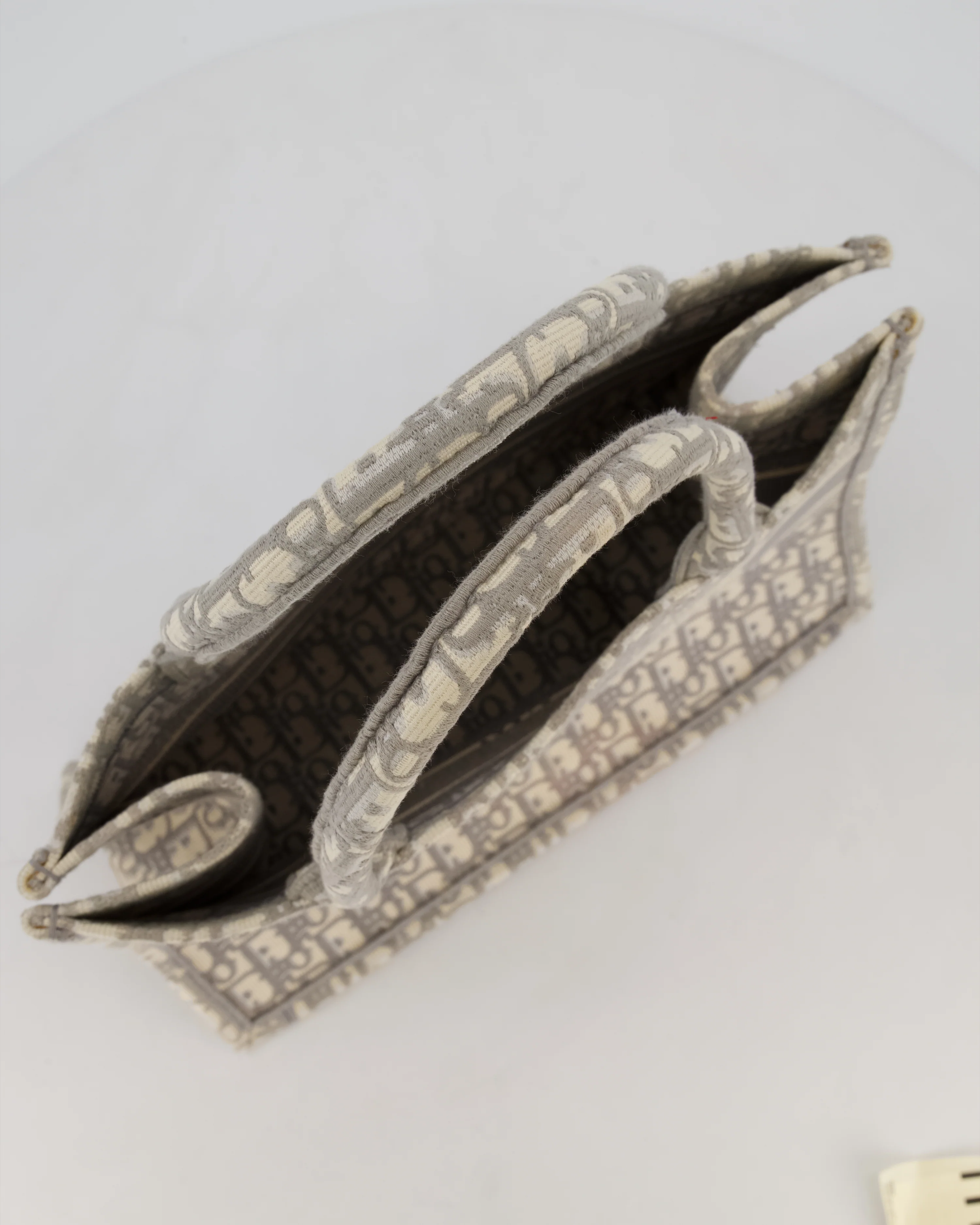 Christian Dior Grey and Ecru Medium Book Tote in Oblique Embroidery - Image 17