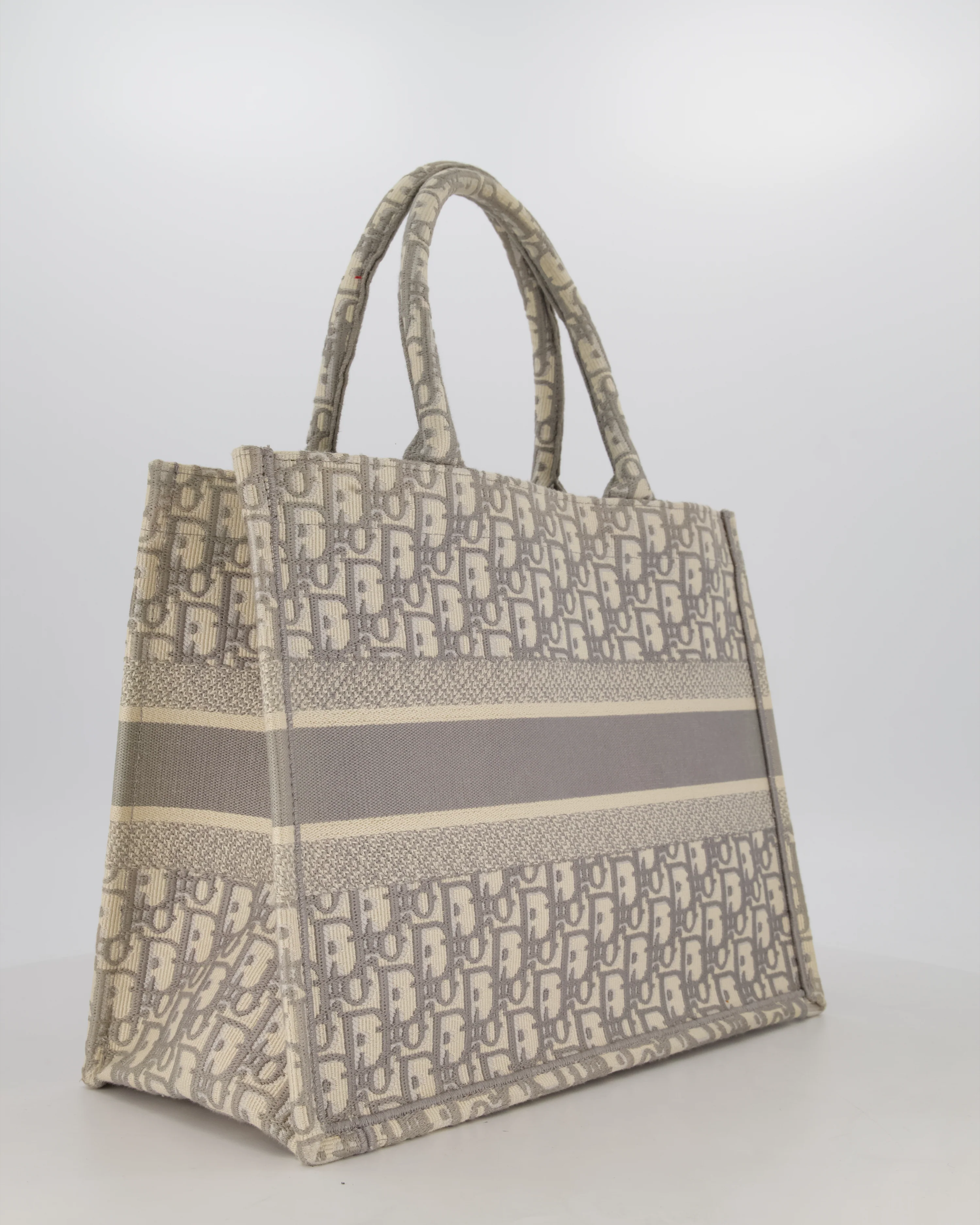 Christian Dior Grey and Ecru Medium Book Tote in Oblique Embroidery - Image 6