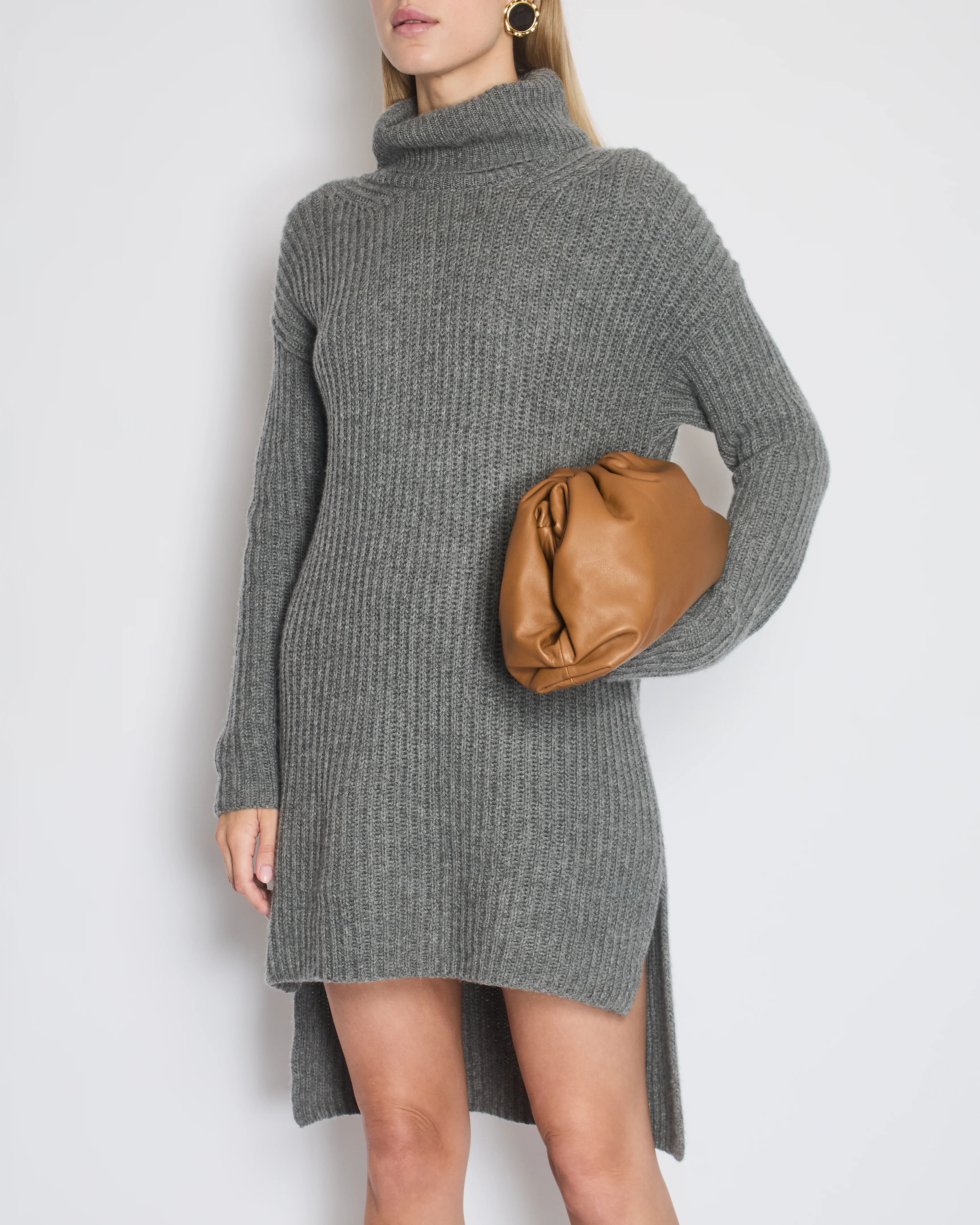 Christian Dior Grey High Neck Long Sleeve Ribbed Dress Size FR 34 (UK 6) - Image 2