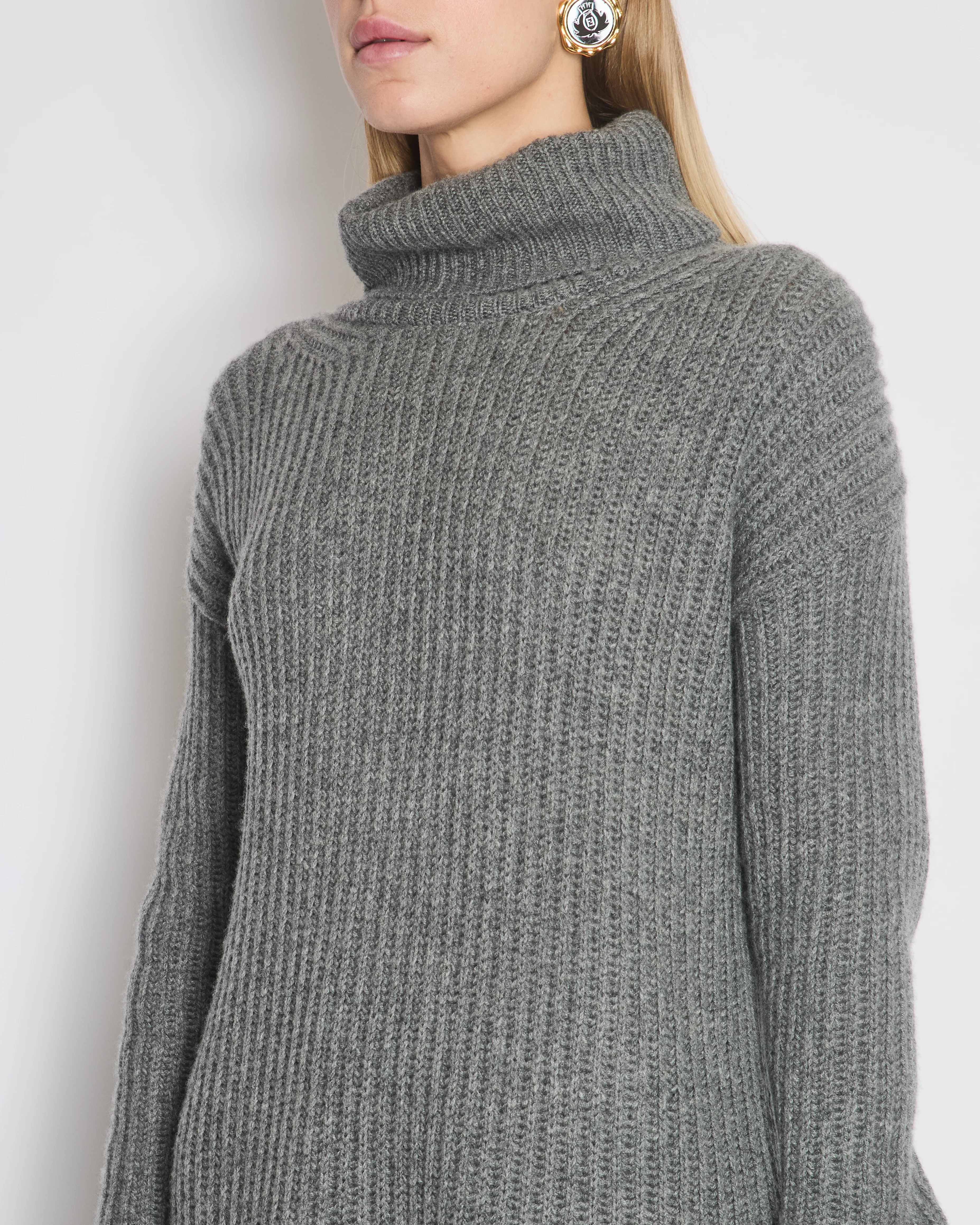 Christian Dior Grey High Neck Long Sleeve Ribbed Dress Size FR 34 (UK 6) - Image 3
