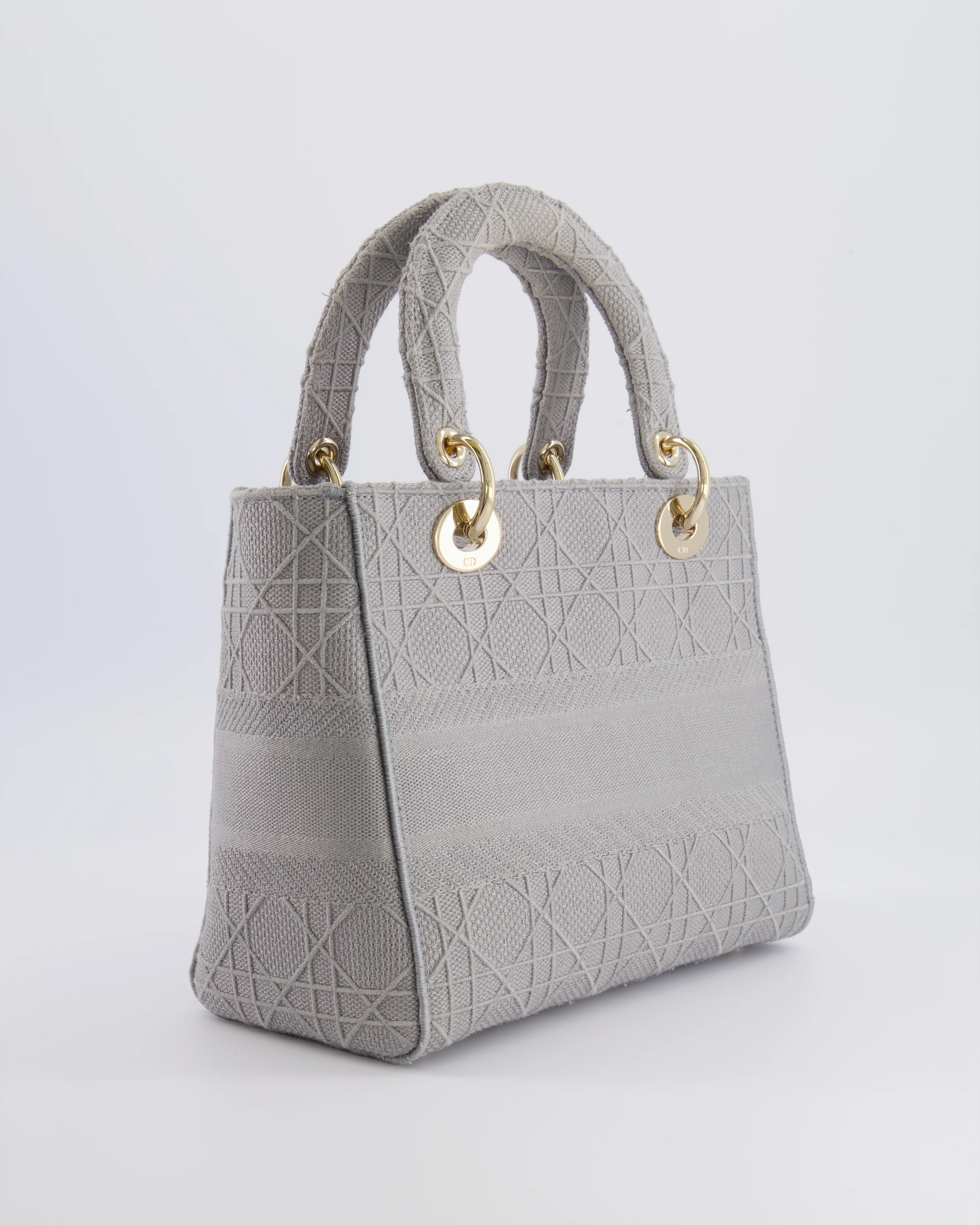 Christian Dior Grey Medium Lady D-Lite Bag in Embroidered Cannage Canvas with Champagne Gold Hardware RRP £4,300 - Image 10