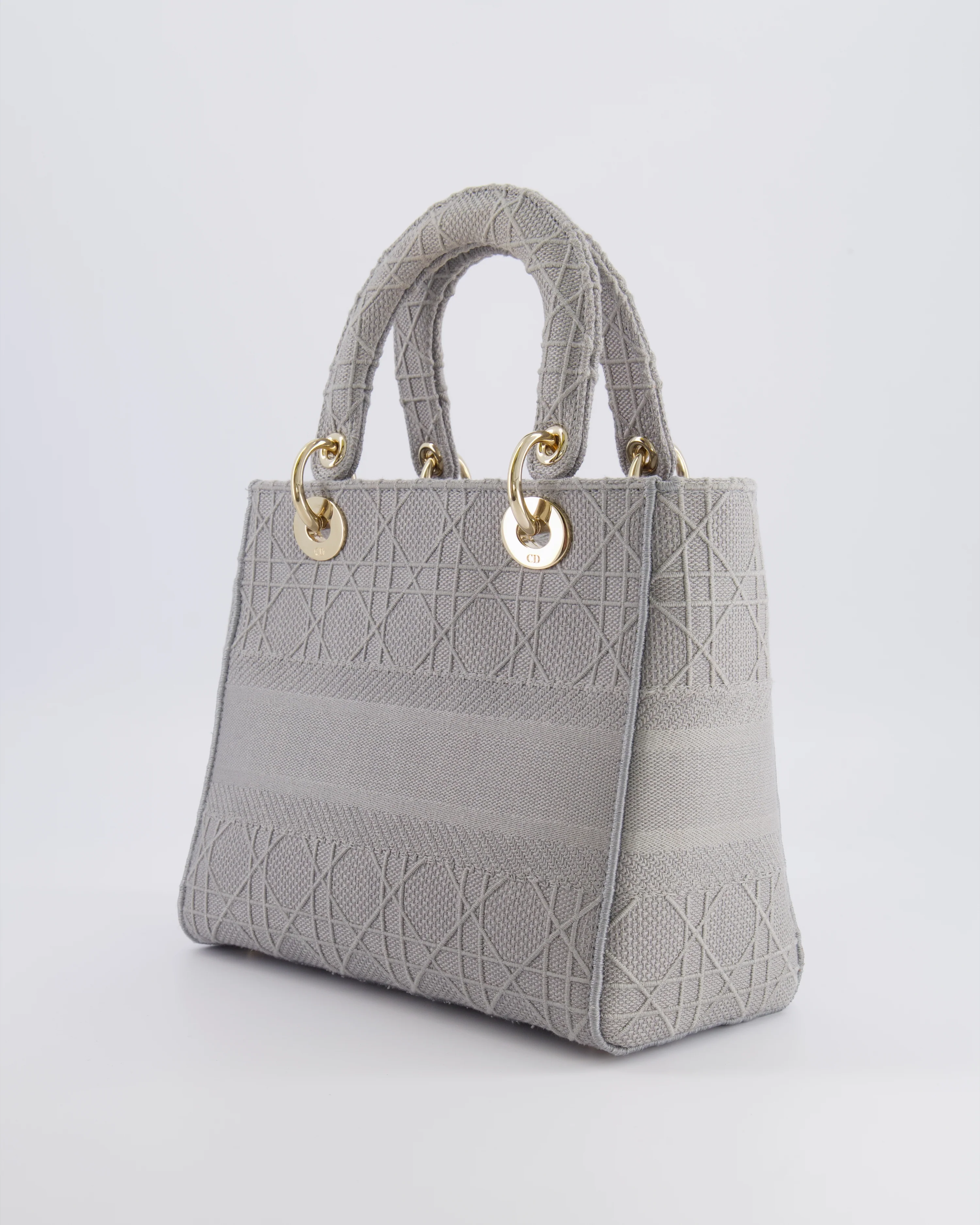Christian Dior Grey Medium Lady D-Lite Bag in Embroidered Cannage Canvas with Champagne Gold Hardware RRP £4,300 - Image 11